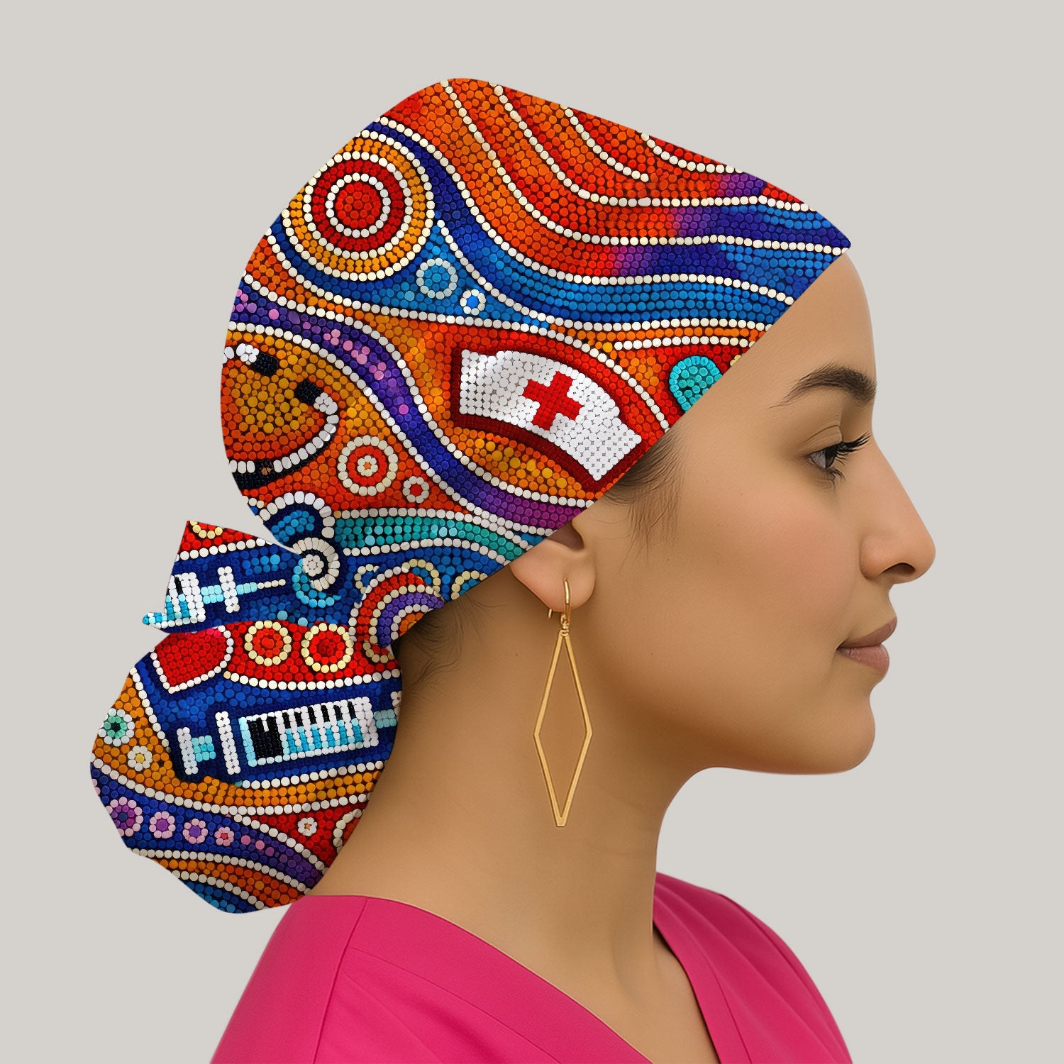 Aboriginal Dot Art Nurse Scrub Cap, Artistic Medical Pattern Hat, Breathable Fabrics Nursing Uniform