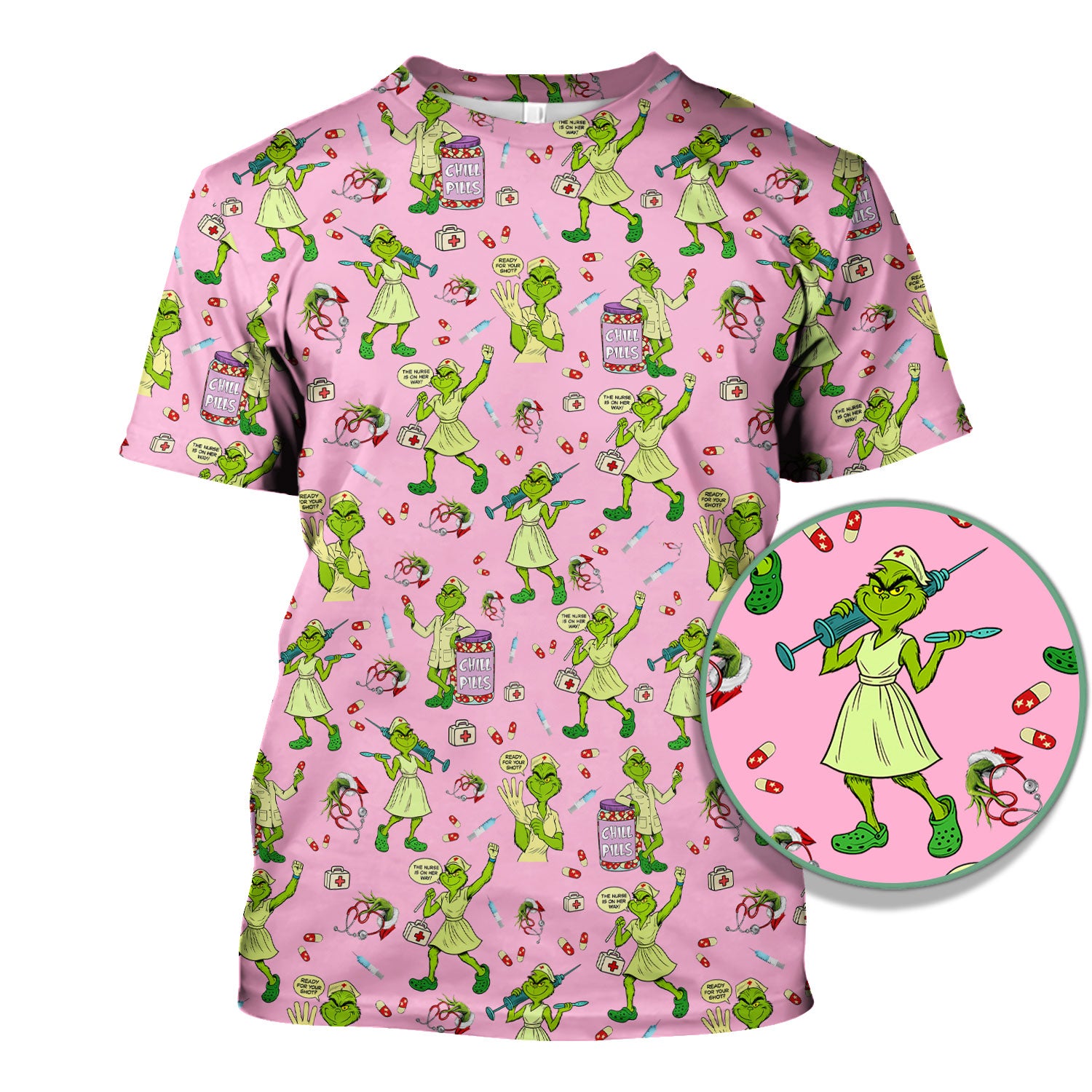 Grinch Nurse Scrub Shirt Multi Colors - Funny Chill Pills Scrub Top - Christmas Nursing Work Shirt with Pockets for Women