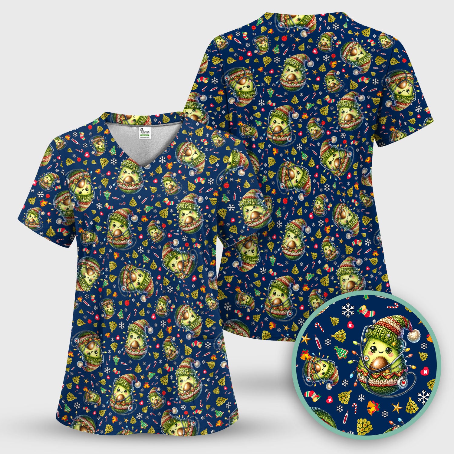 Avocado Scrub Top for Nurse - Funny Christmas Nursing Shirt - Cute Holiday Medical Uniform for Women RN LPN CNA