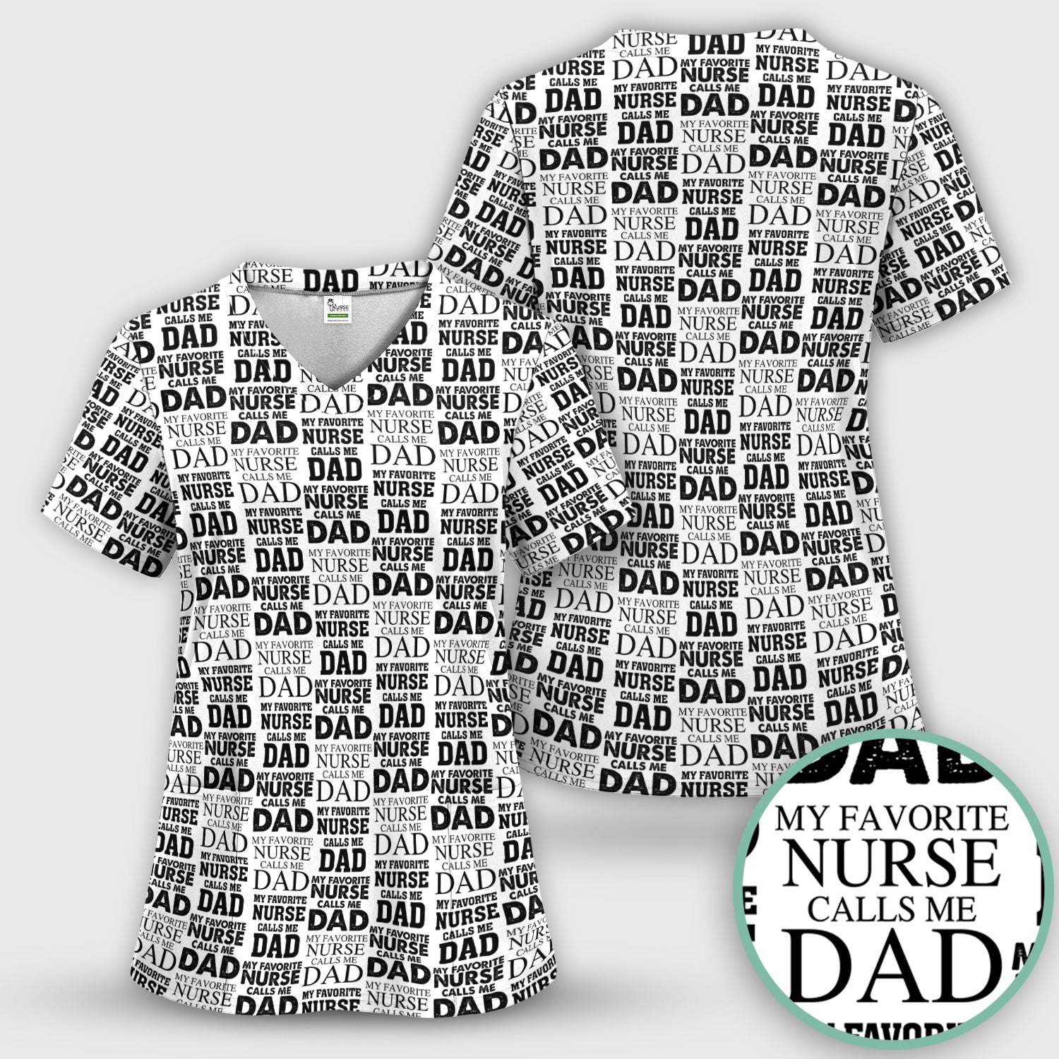 Favorite Nurse Calls Dad Pattern Scrub Top, Comfortable Scrubs for Nurses