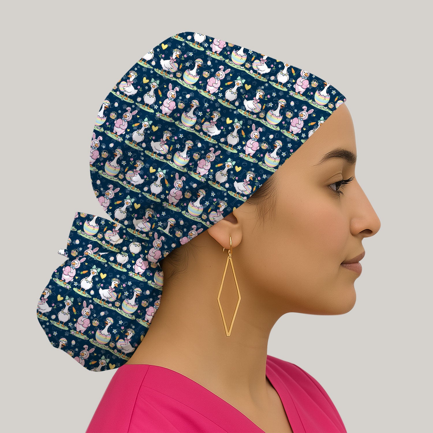 Cute Easter Goose Pattern Bouffant Cap, Breathable Fabrics Caps Uniform