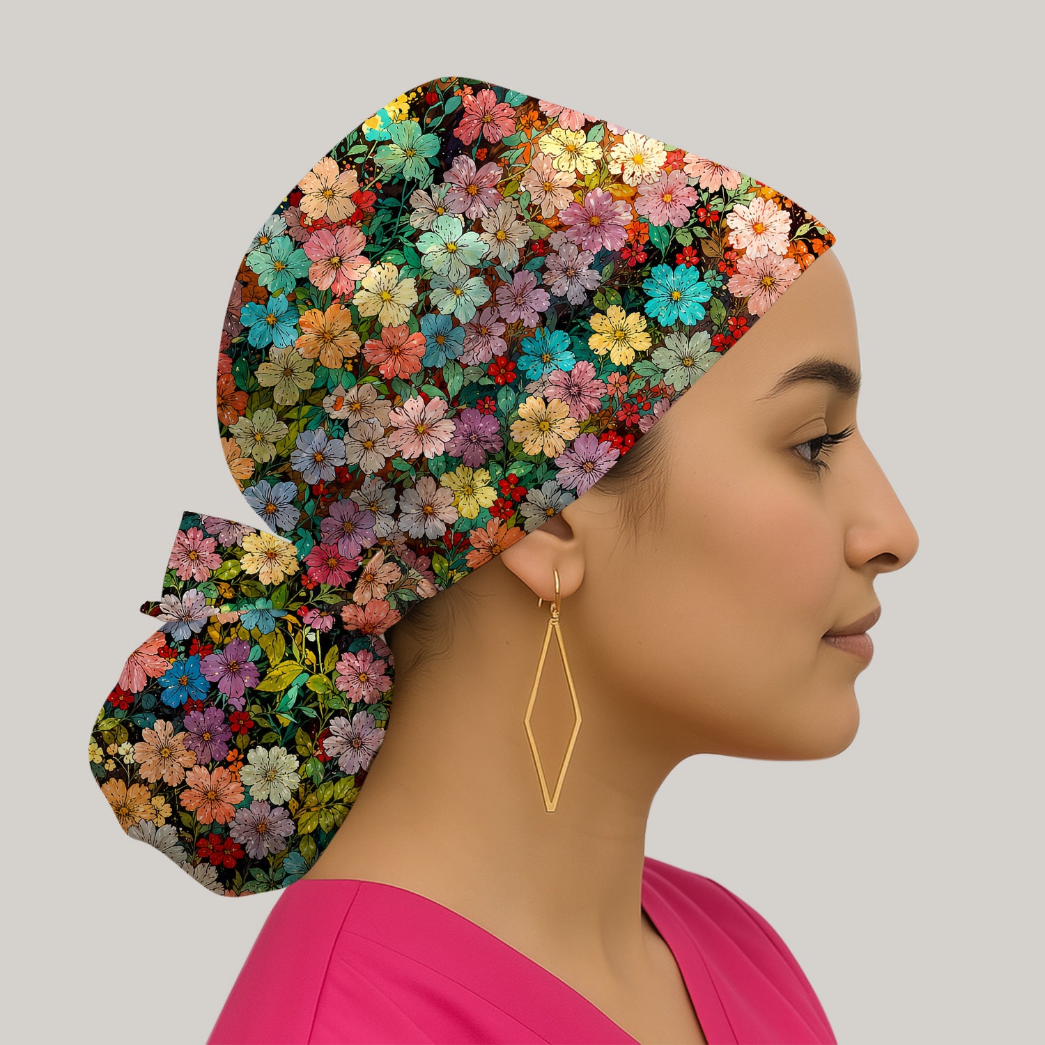 Colorful Wildflower Garden Bloom Pattern Scrub Cap, Surgical Caps for Doctors