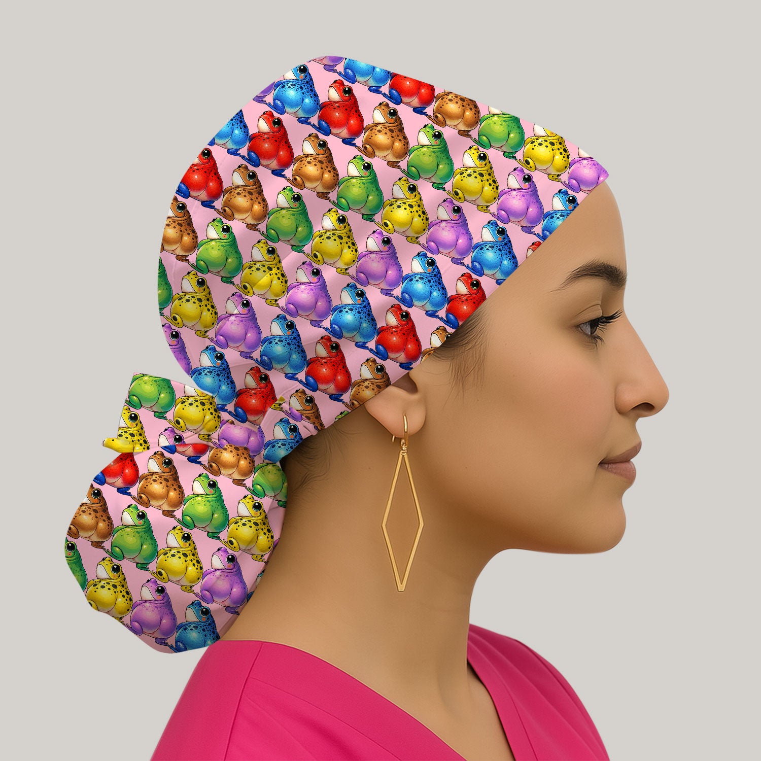 Funny Colorful Frogs Pattern Caps, Bouffant Scrub Caps for Women