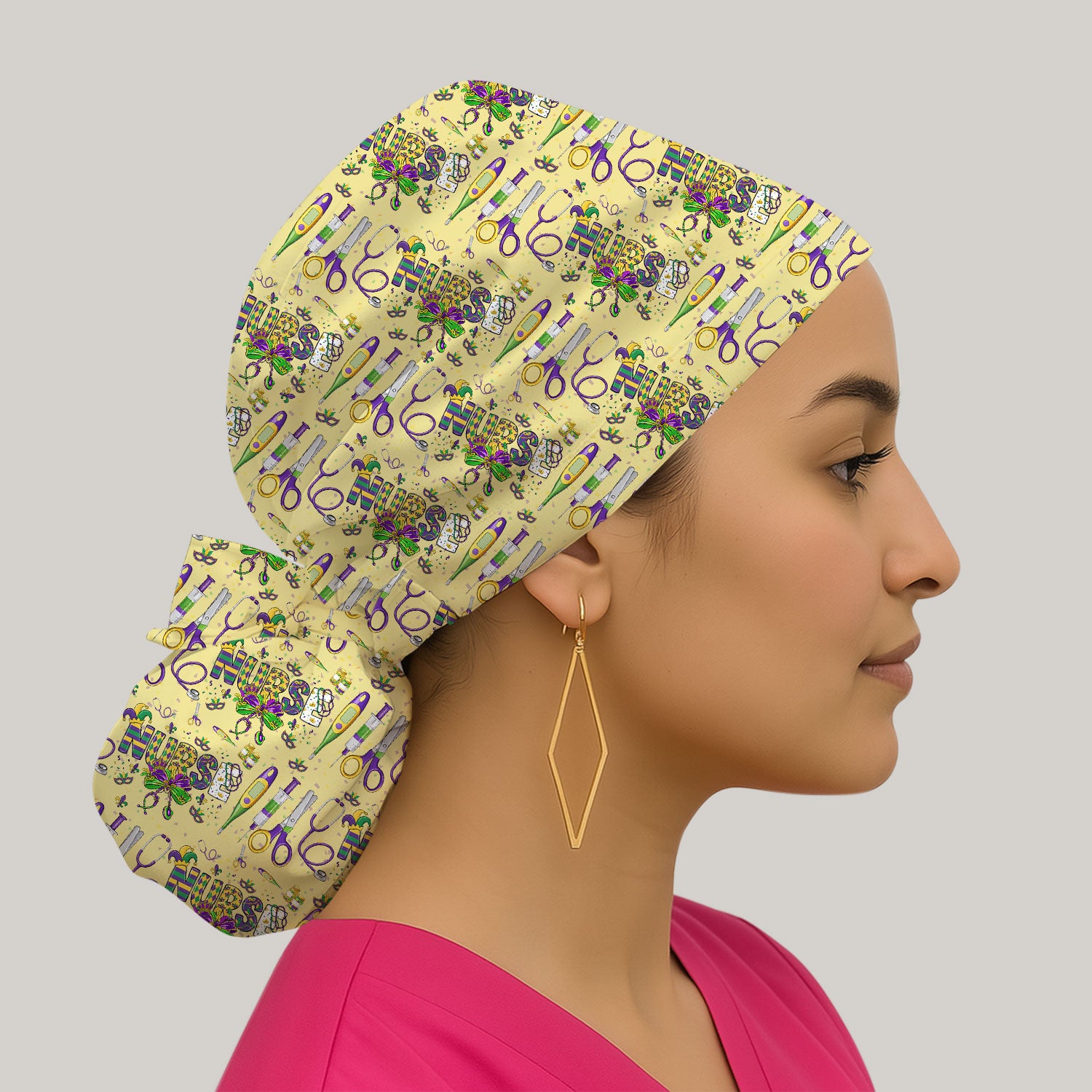 Mardi Gras Nurse Scrub Cap, Holiday Medical Pattern Nurse Hat, Breathable Fabrics Nursing Uniform
