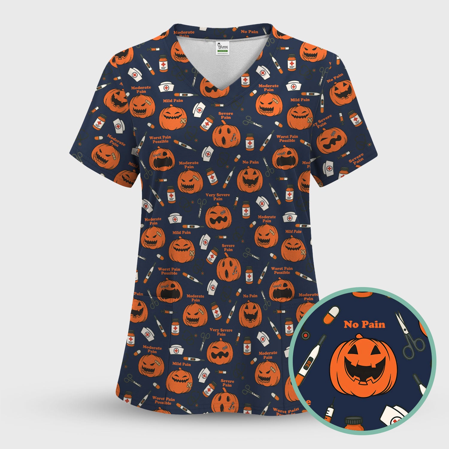 Halloween Nurse Scrub Top - Pumpkin Pain Scale Medical Shirt - Spooky Gift for RN LPN CNA