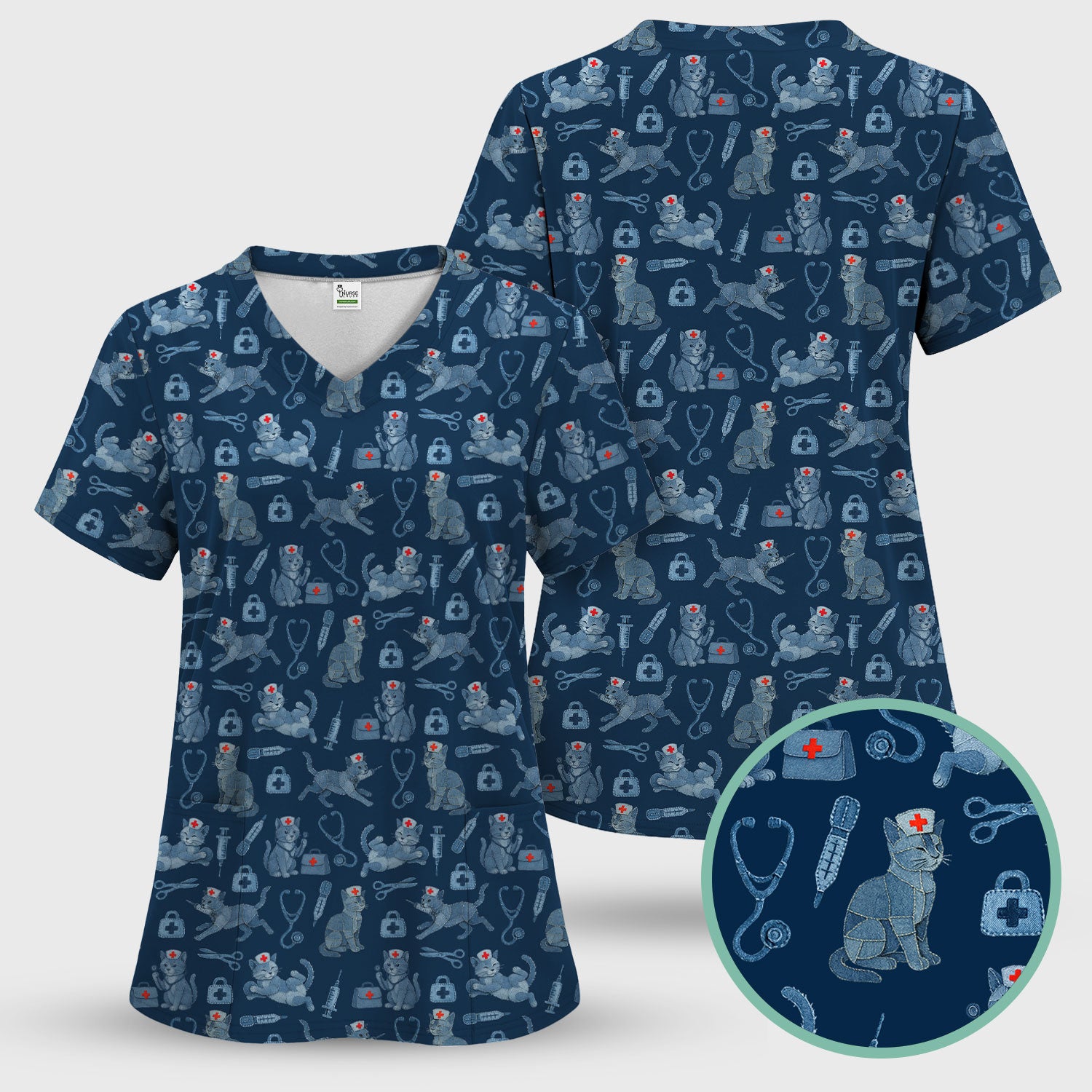 Cute Cat Scrubs for Women - Funny Kitty Pattern Scrub Top & Pants - Playful Nurse Scrubs with Charming Cat Print for Healthcare Workers