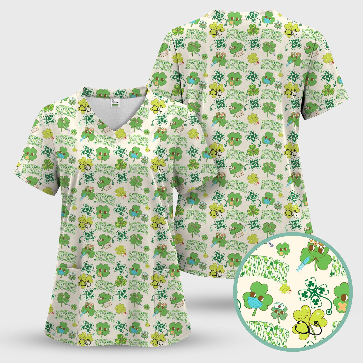Lucky Shamrock Nurse Scrub Set, St. Patrick’s Day Nursing Shirt, Breathable Fabrics Nursing Uniform