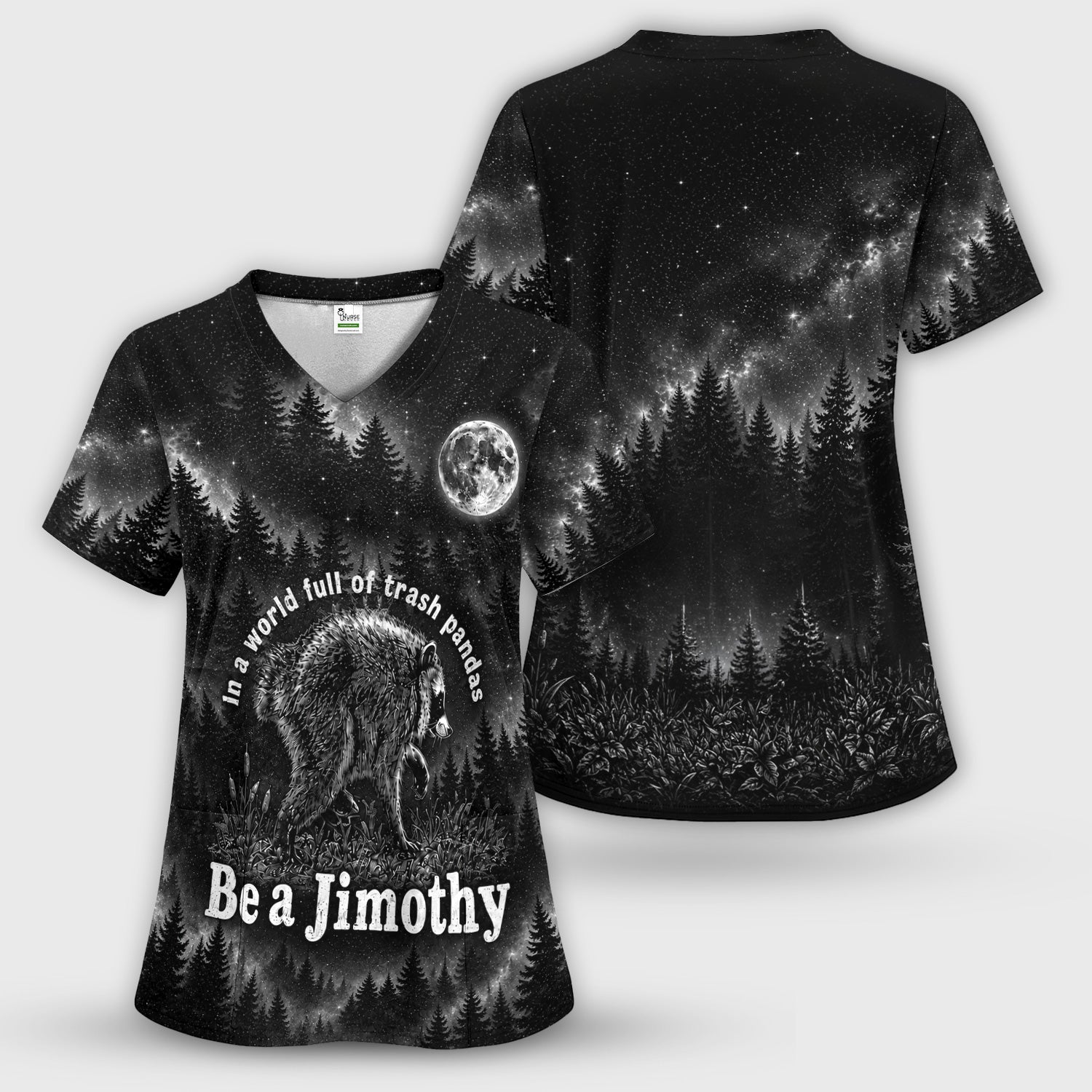 Funny Be A Jimothy Raccoon Print Scrub Set, Scrub Pants and V Neck Top