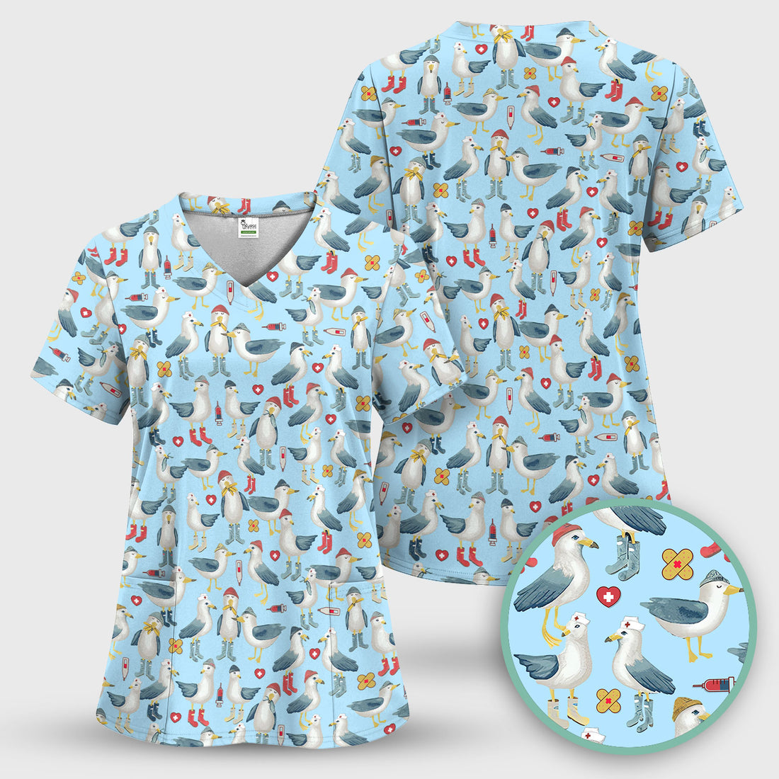 Seagull Scrub Top for Nurses - Adorable Birds Medical Uniform - Funny Shirt for RN CNA LPN