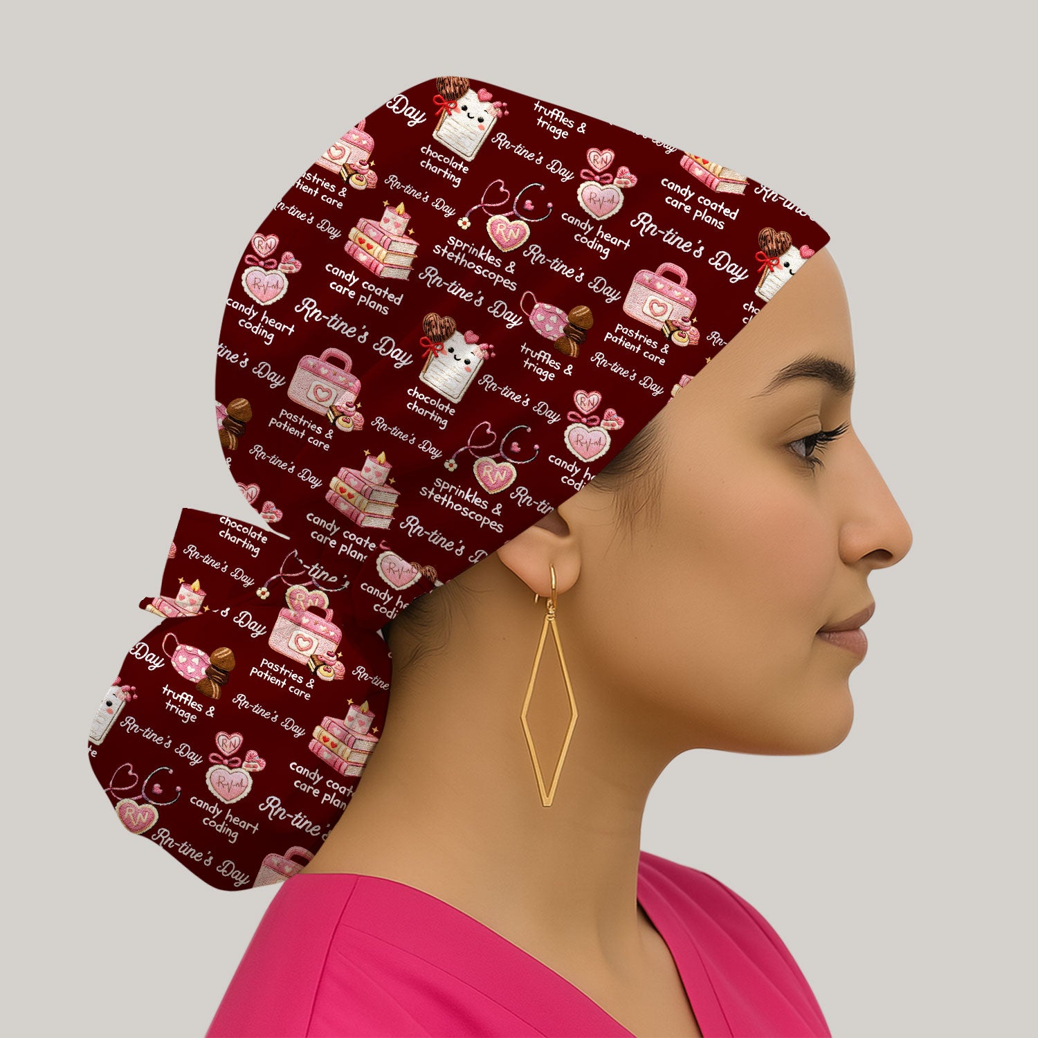 RN Sweets Valentine Stethoscope Pattern Scrub Cap, Surgical Caps for Doctors