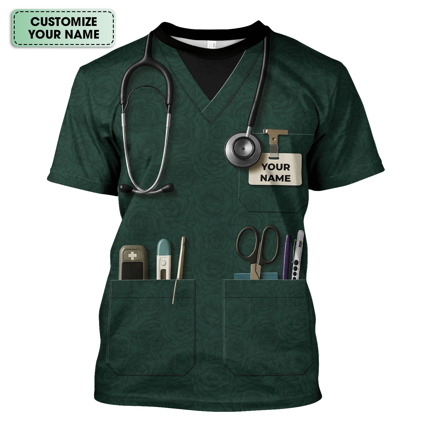 Personalized Nurse Utility Shirt with Tools - Custom Green Scrubs Gift for RN, CNA, LPN, Nursing Student - Funny Medical Uniform T-Shirt for Women and Men