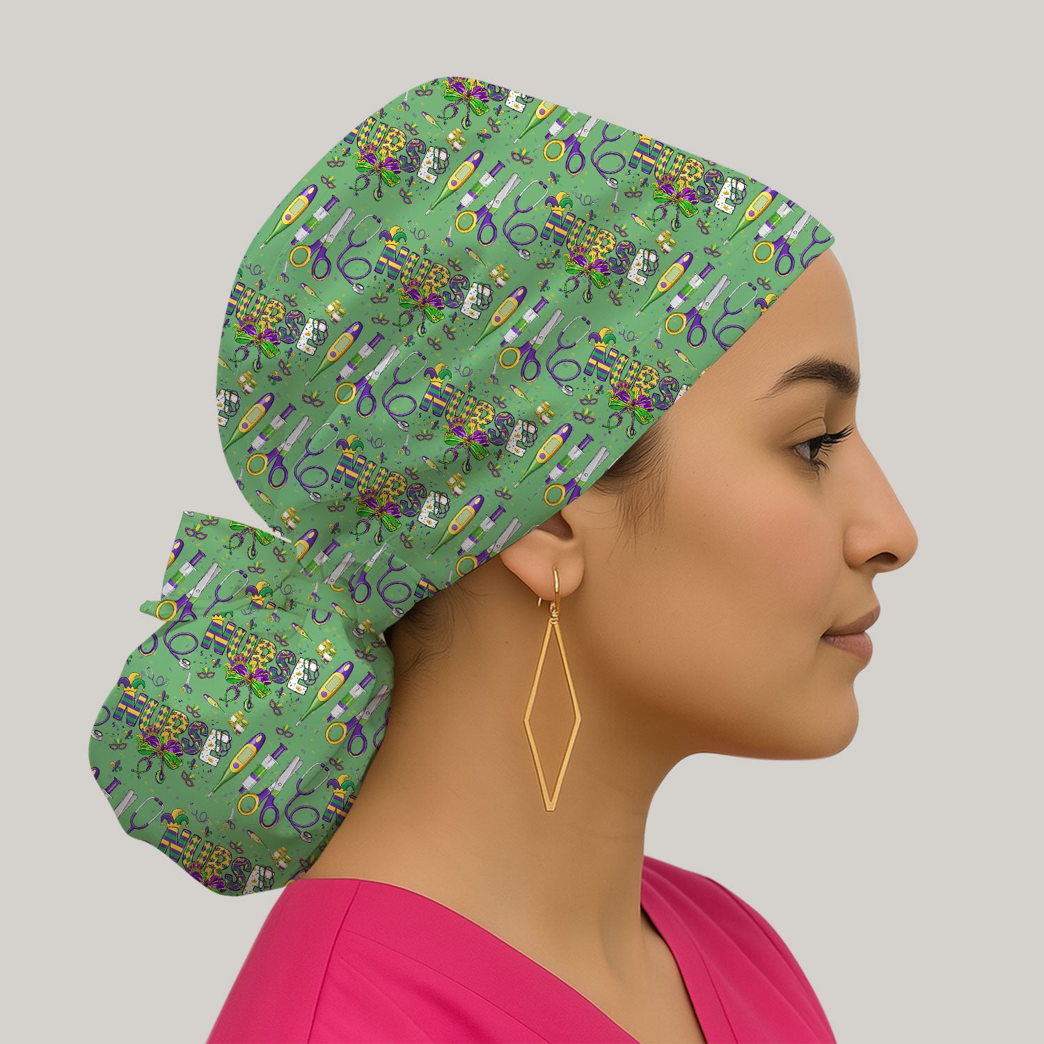 Mardi Gras Nurse Scrub Cap, Holiday Medical Pattern Nurse Hat, Breathable Fabrics Nursing Uniform