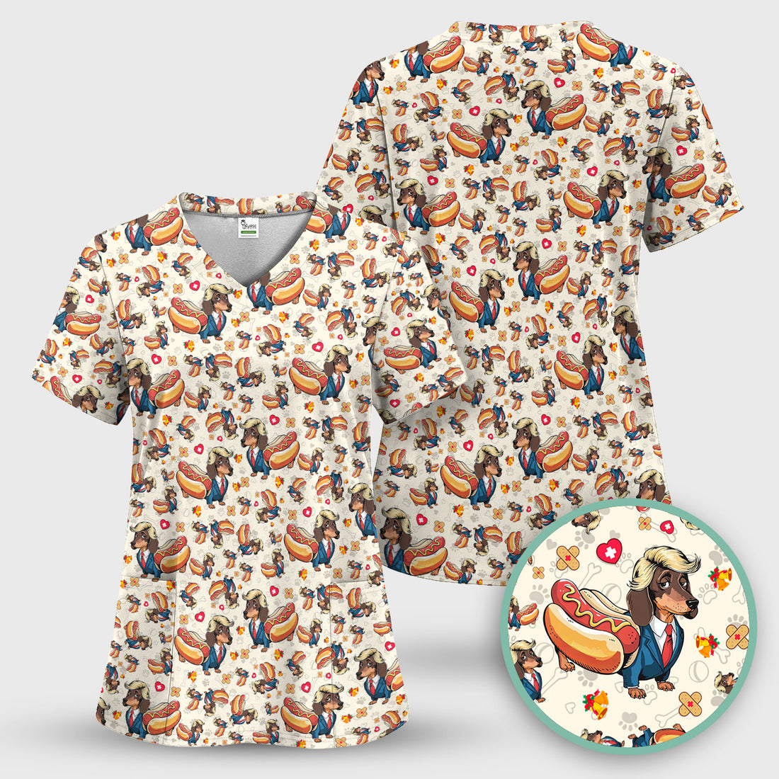They're Eating The Dogs - Funny Dachshund Hot Dog Scrub Top - Hilarious Medical Uniform