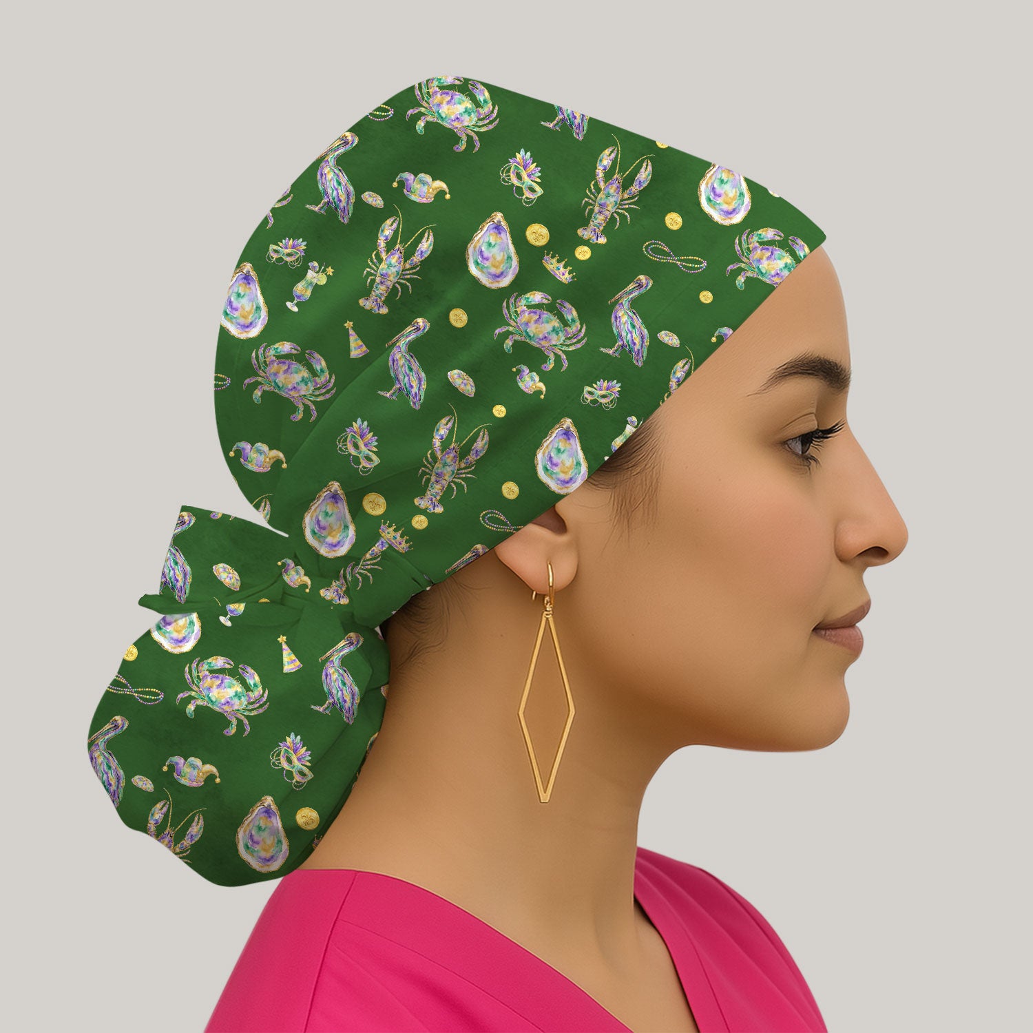 Mardi Gras Seafood Nurse Scrub Cap, Comfortable Uniform Scrubs For Nursing