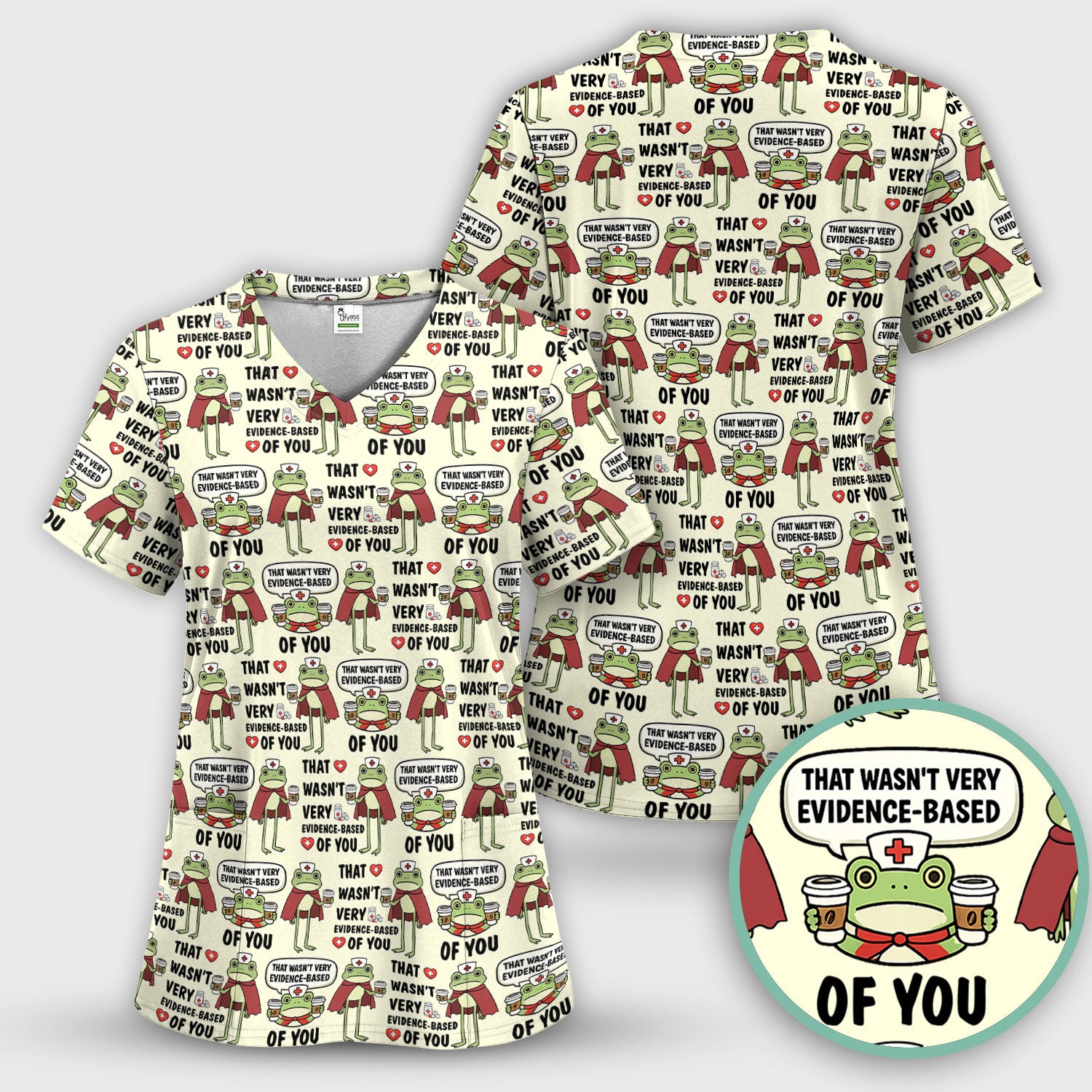 Funny Frog Nurse Quote Medical Pattern Scrub Top, Breathable Fabrics Nursing Uniform