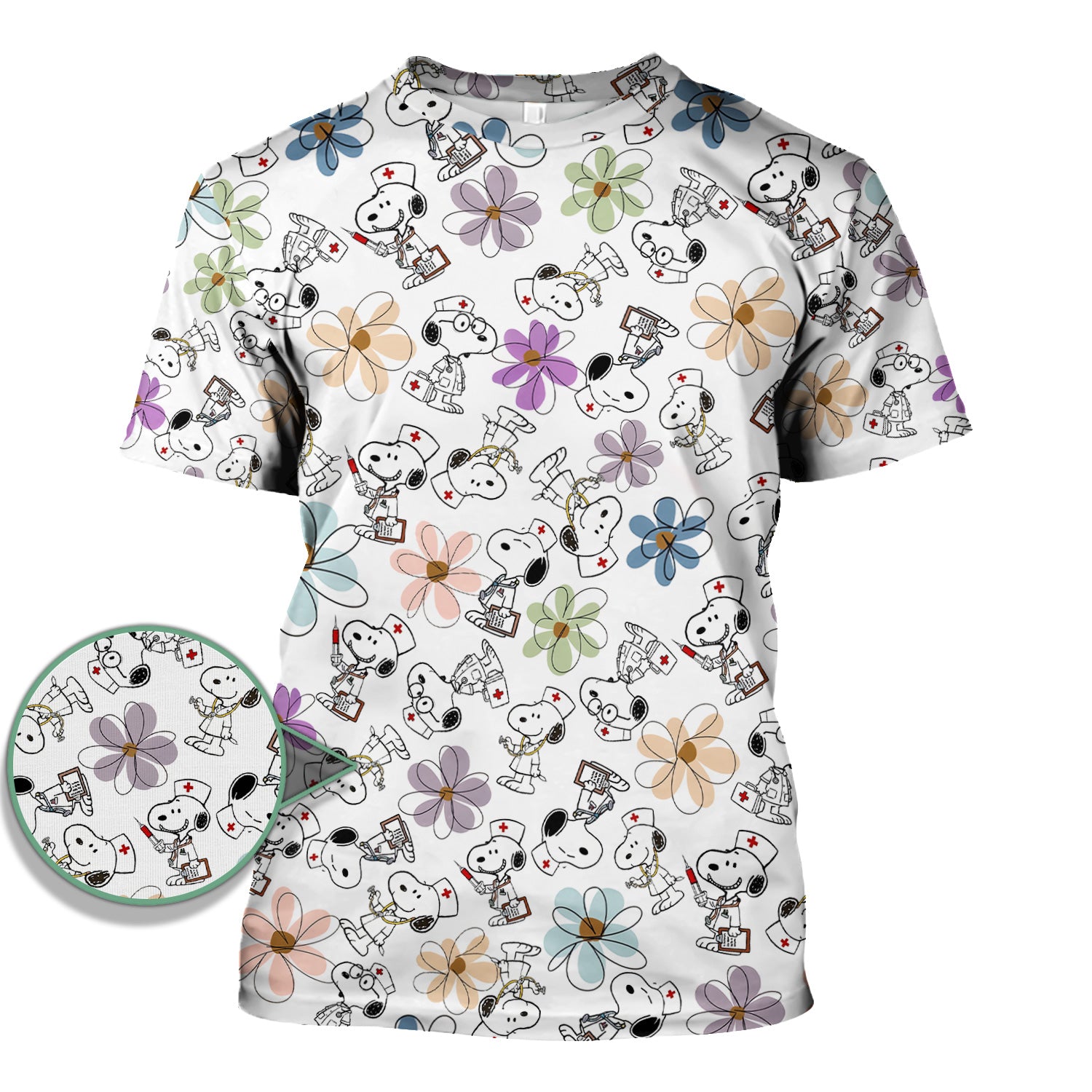 Funny Dog Doctor Scrub Top – Cute Cartoon Puppy & Flower Graphic - Gift for RN LPN CNA Healthcare Workers