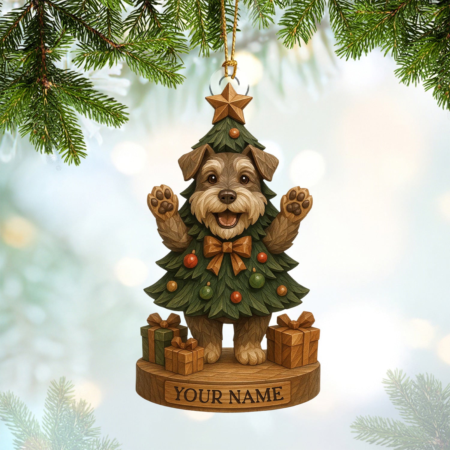 Personalized Dog Christmas Tree Ornament, Custom Name Holiday Pup Décor, Cute Xmas Gift For Dog Lovers