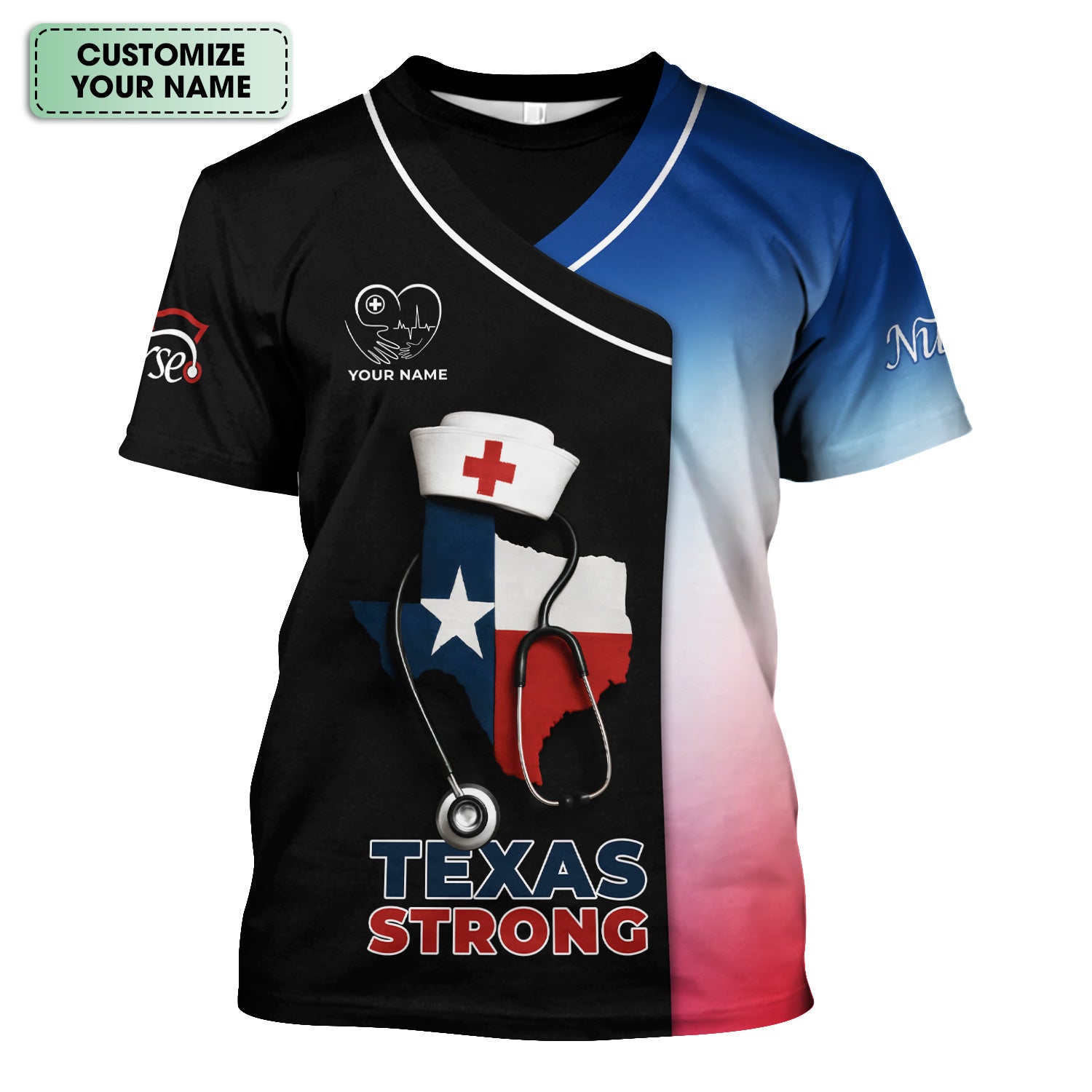 Personalized Texas Strong Scrubs - Stethoscope & Texas Flag Design - Ideal for RN, CNA, LPN, Healthcare Workers