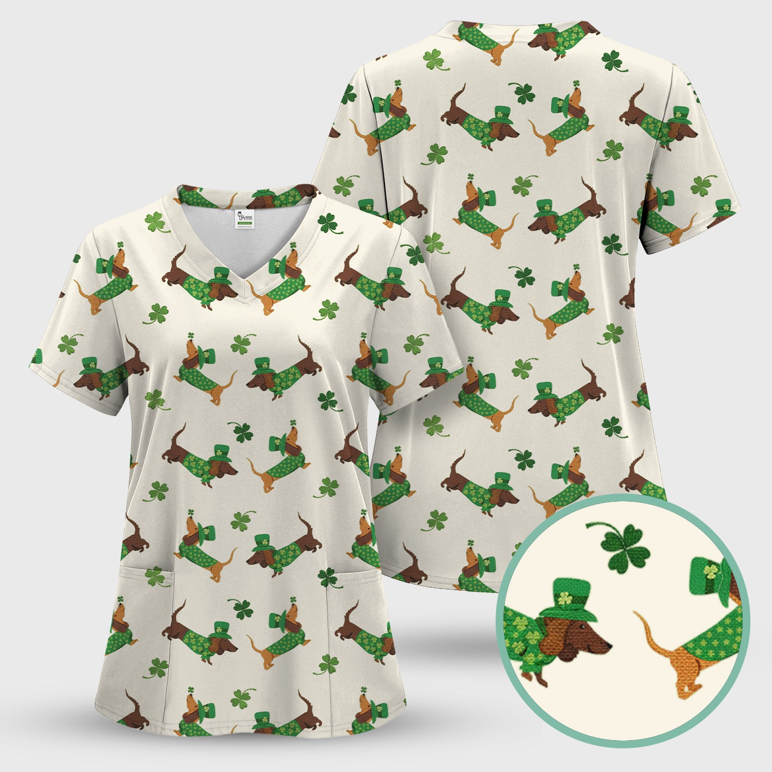 St. Patrick’s Day Dachshund Scrub Set, Funny Wiener Dog Nurse Shirt, Breathable Fabrics Nursing Uniform