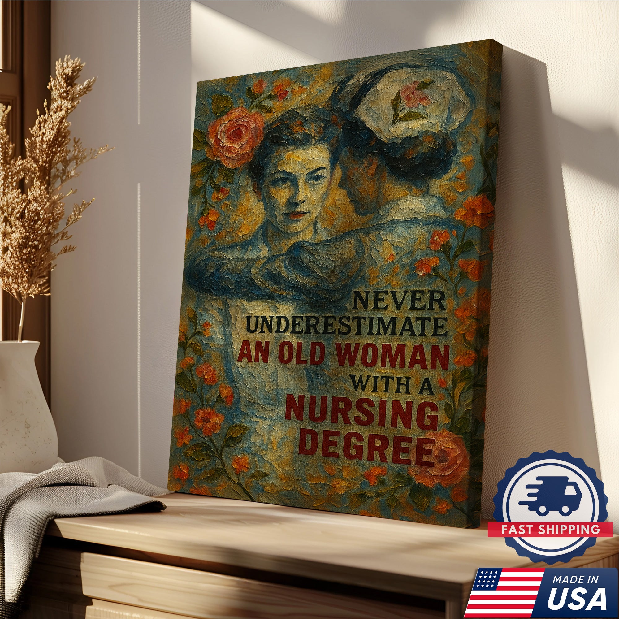 Nurse Canvas Wall Art, Nursing Degree Quote Vintage, Gift for RN LPN CNA Medical Staff