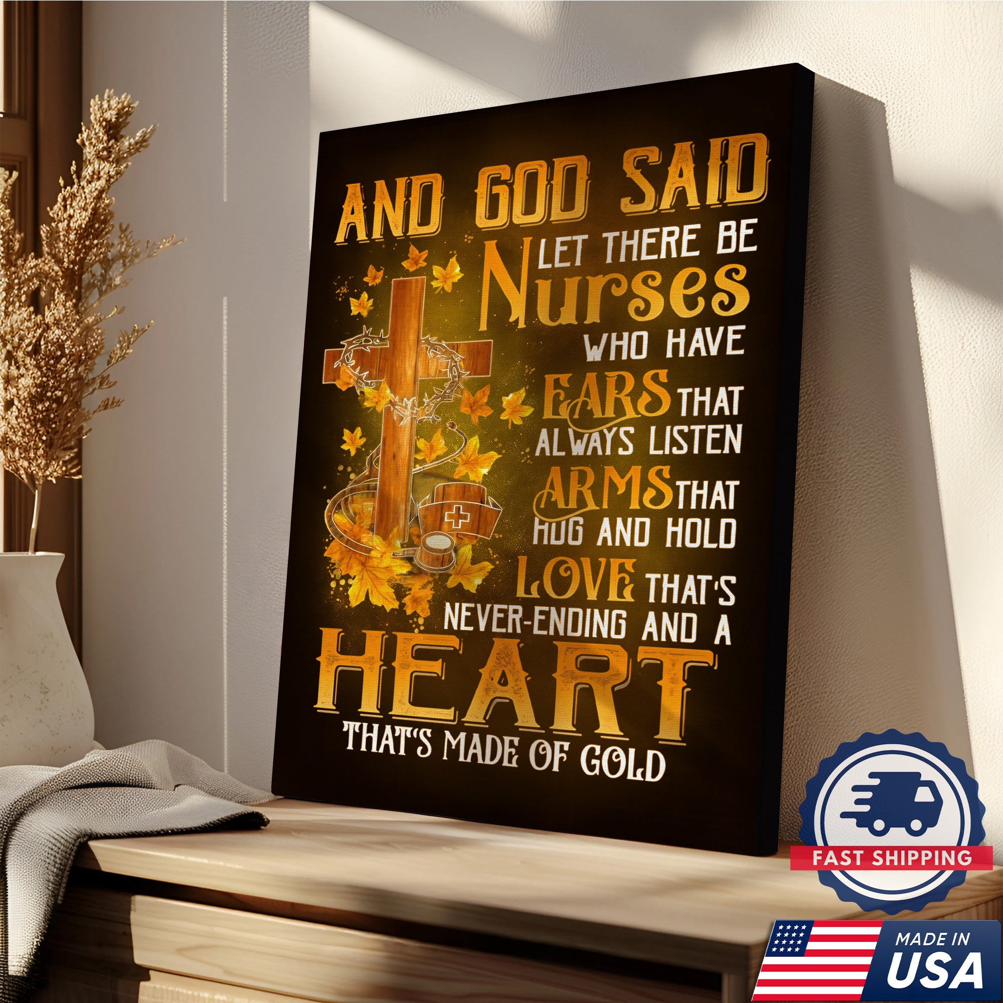 Christian Nurse Wall Art Canvas, And God Said Let There Be Nurses Quote, Gift for RN CNA LPN