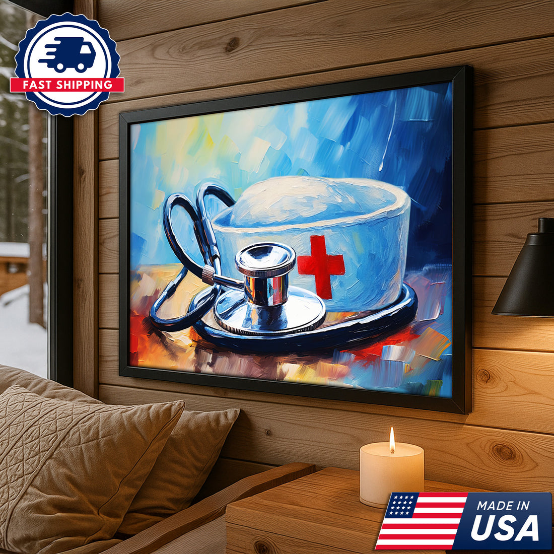 Nurse Hat and Stethoscope Canva, Medical Appreciation Gift for RN LPN CNA, Home Office Wall Decor