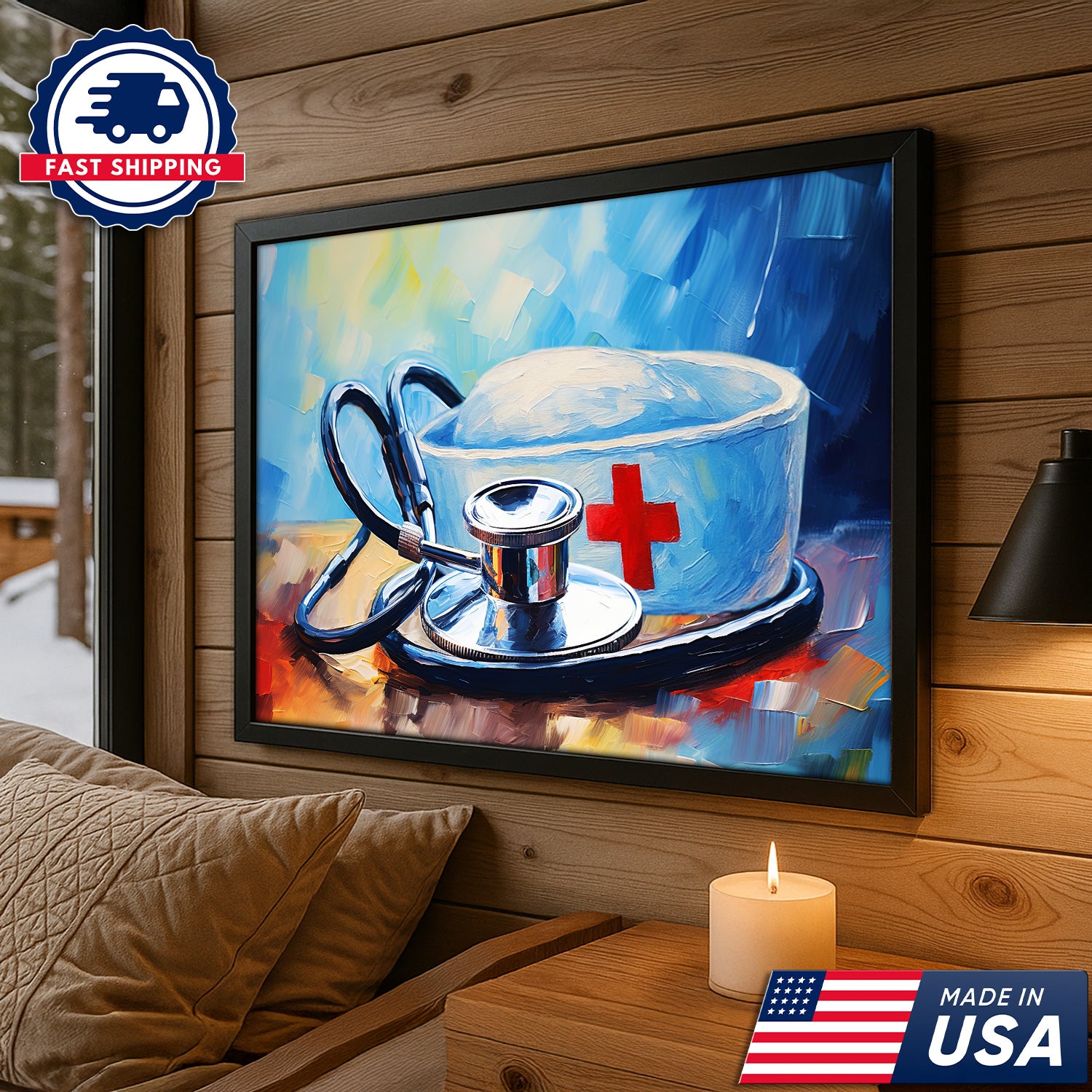 Nurse Hat and Stethoscope Canva, Medical Appreciation Gift for RN LPN CNA, Home Office Wall Decor