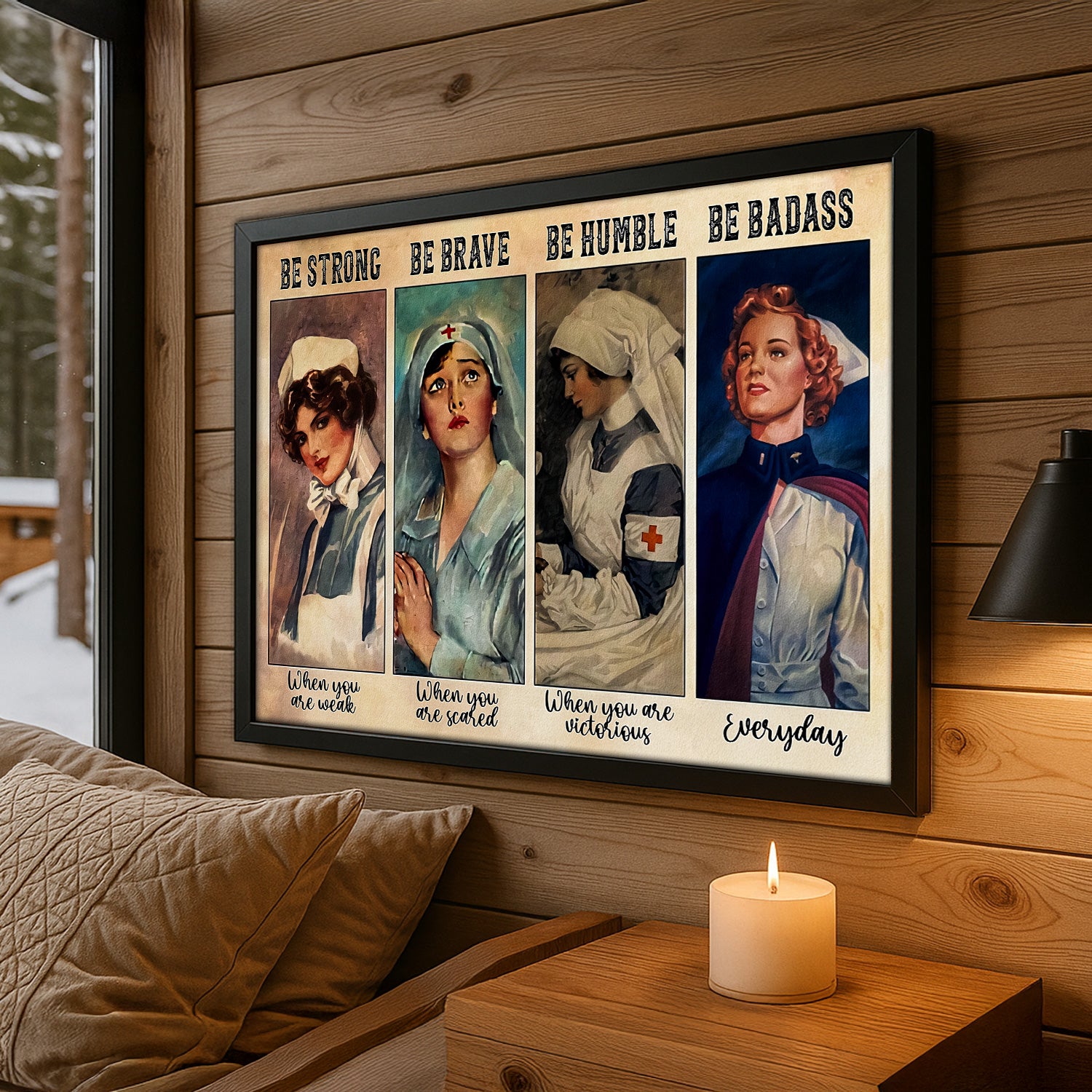 Inspirational Vintage Nurse Canvas, Be Strong Be Brave Be Humble Be Badass, RN LPN CNA Gift