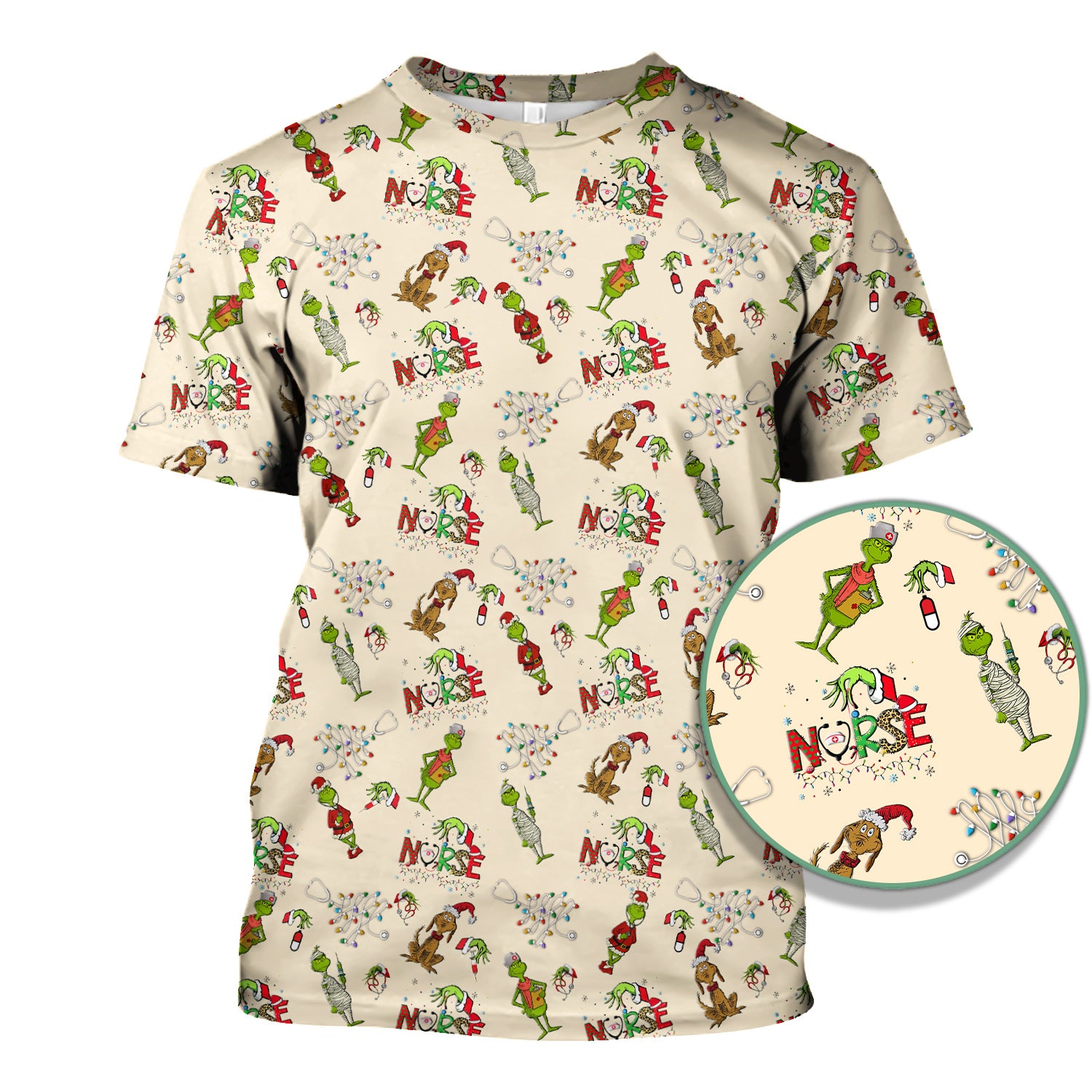 Christmas Nurse Scrub Top for Women - Funny Grinch Nursing Scrub Shirt Multi Color - Cute Holiday Medical Work Shirt with Pockets