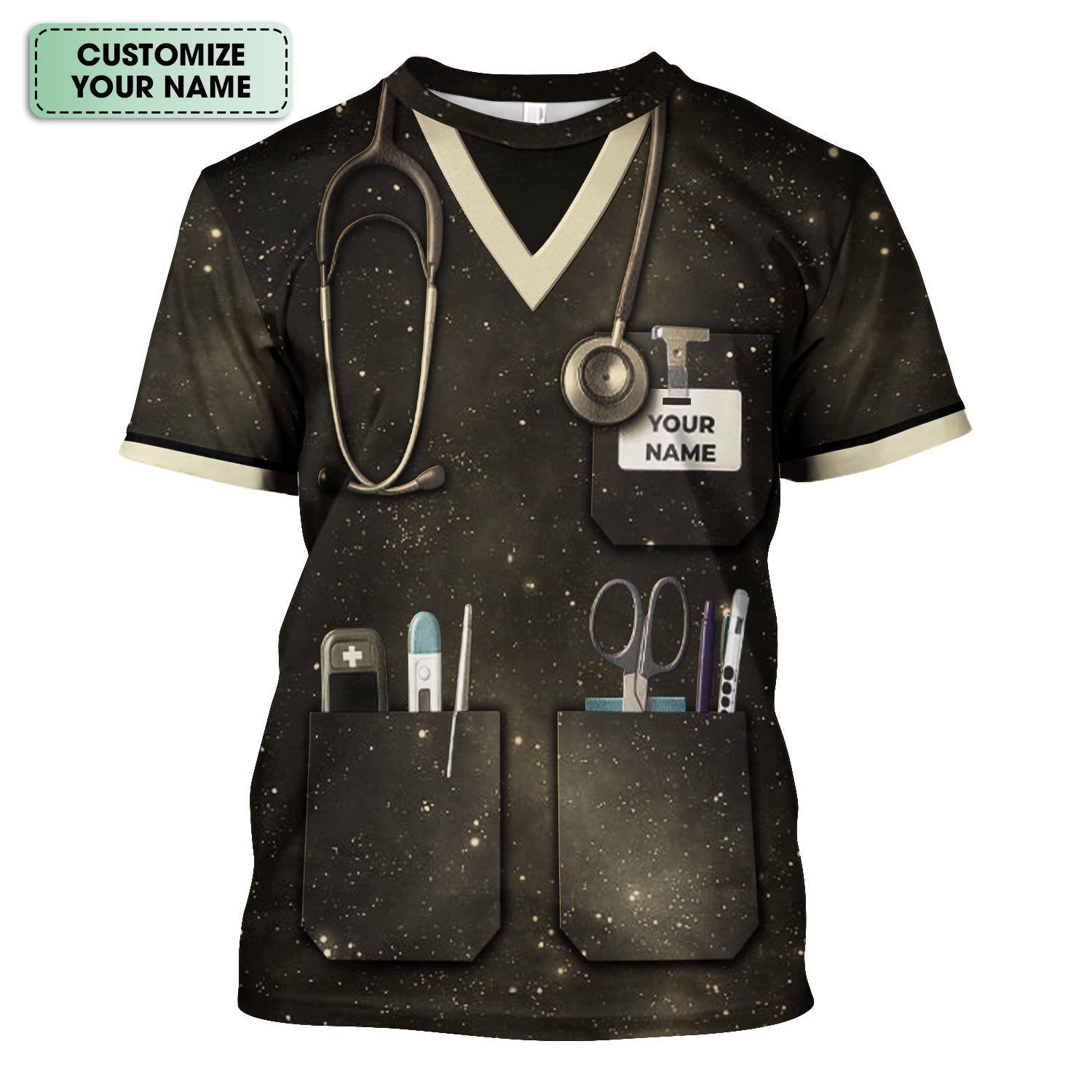 Custom Name Nurse Scrub Shirt - Stethoscope Pocket Tools & Flower Inspiration Design - Appreciation Gift for RN CNA LPN Healthcare Workers