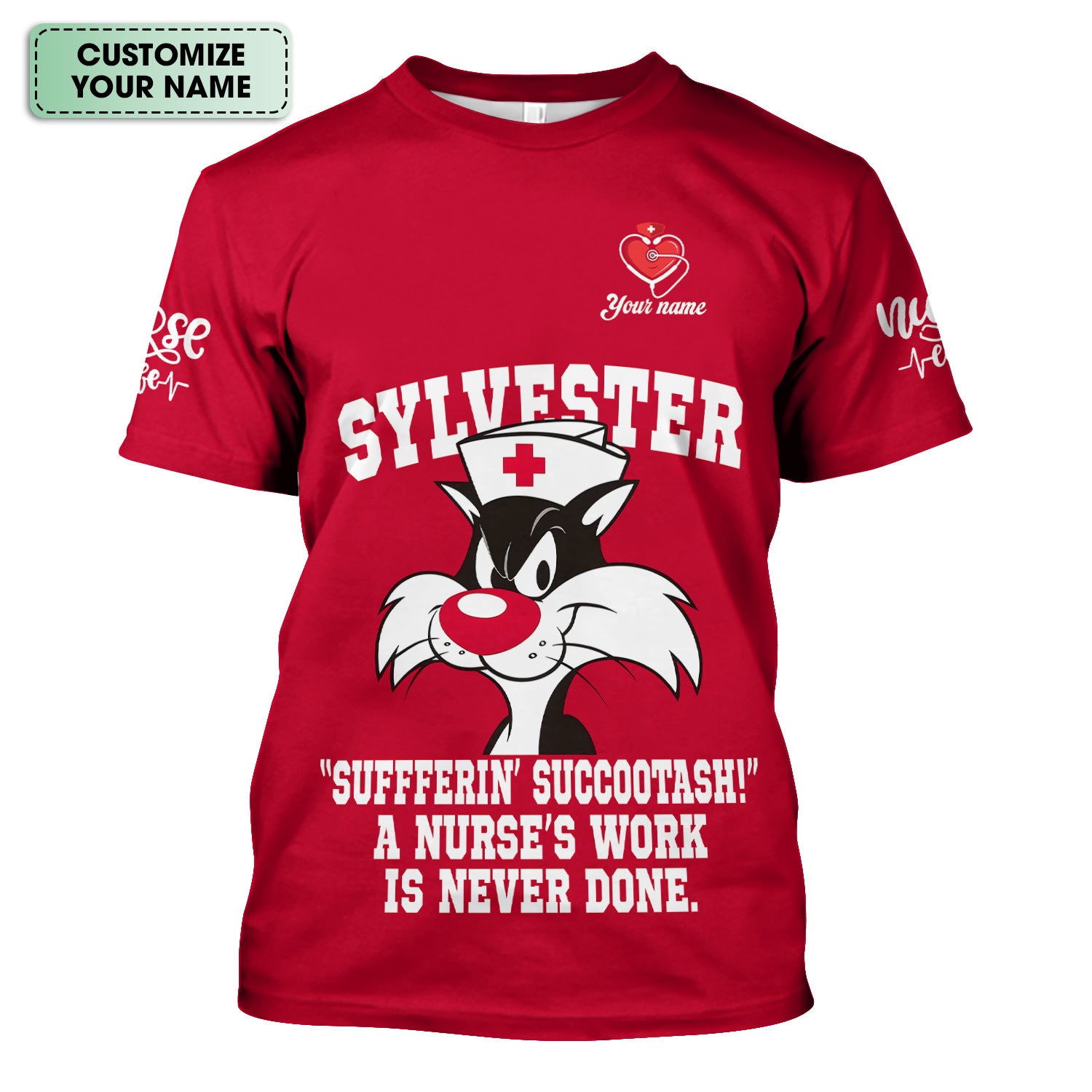 Personalized Funny Nurse Scrub Top - A Nurse's Work Is Never Done Sarcastic Quote - RN LPN CNA Healthcare Workers Gift