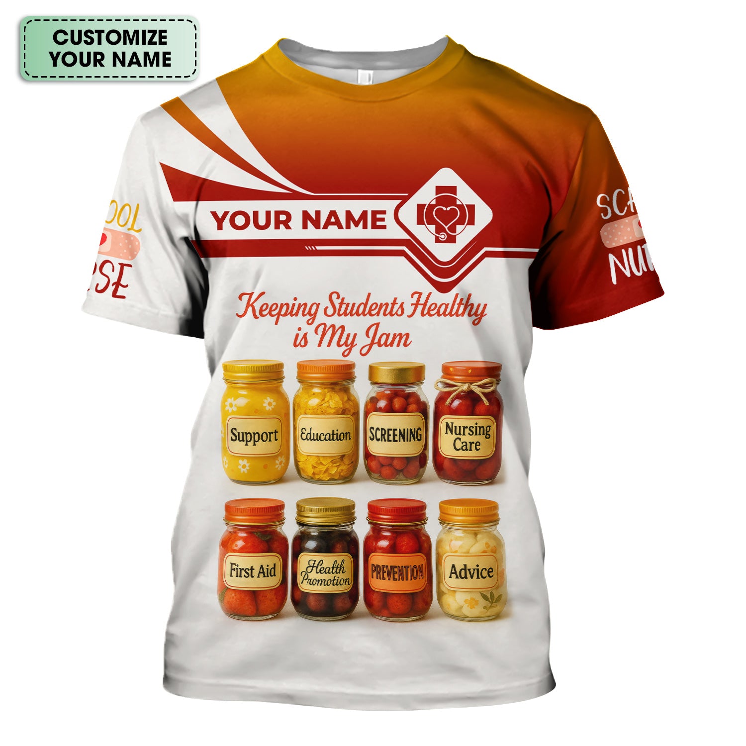 Custom Funny School Nurse Scrub - My Jam Jar Design with Custom Name - Back to School Nurse Gift for Women, RN, LPN