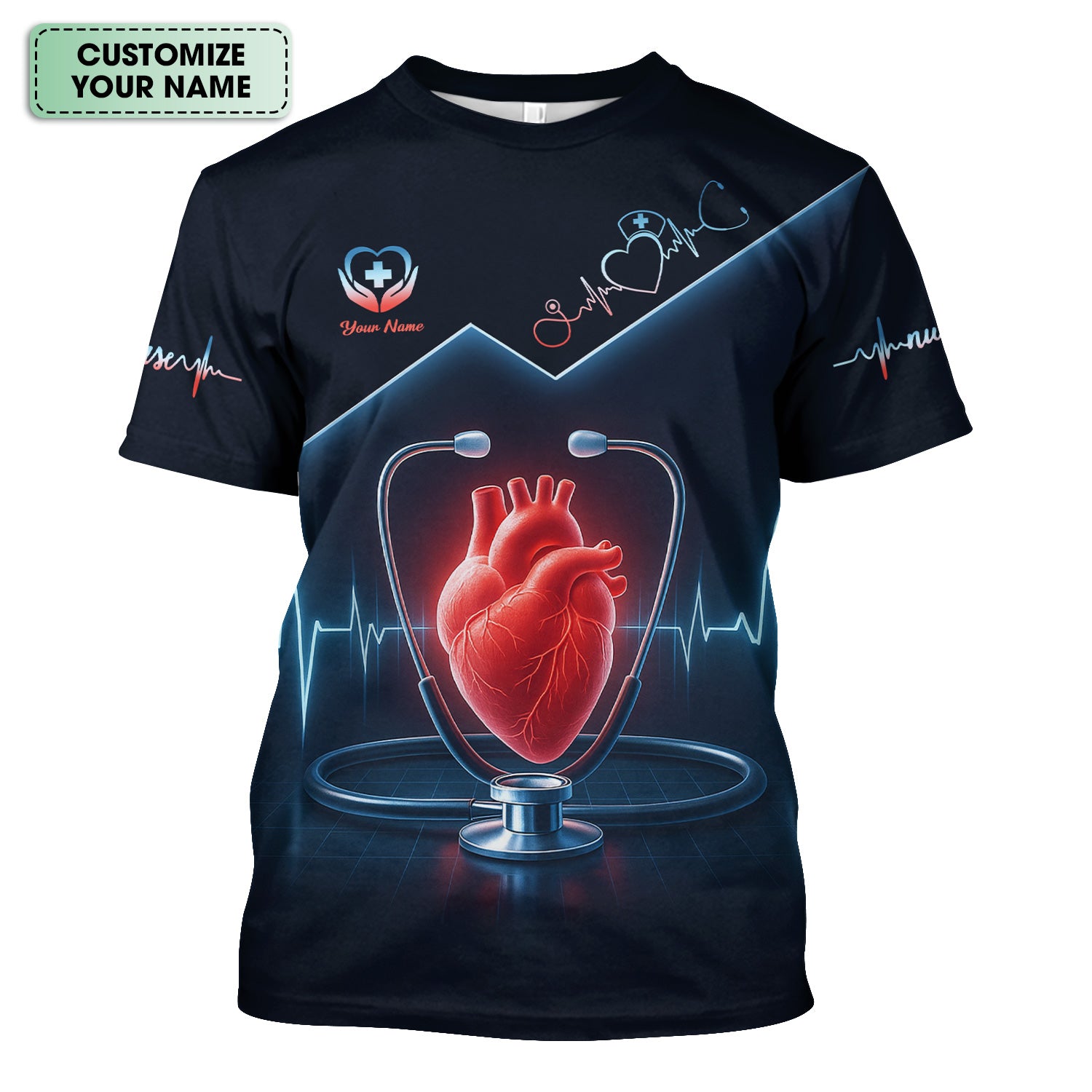 Personalized Nurse Shirt for RN LPN CNA - Heart Anatomy with EKG Line Design - Gift for Healthcare Workers & Nursing Staff
