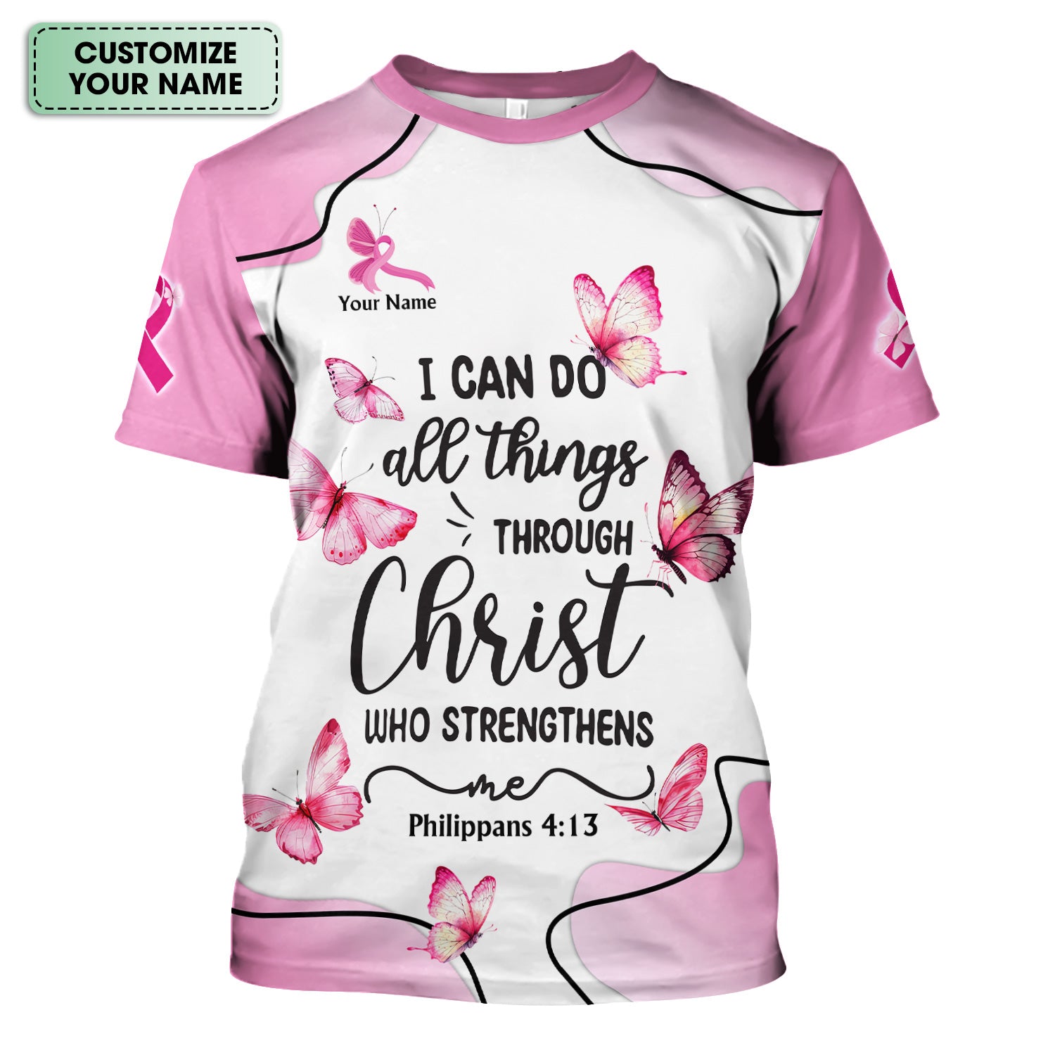 Personalized Christian Butterfly Scrub Top for Nurse -  Bible Verse All Things Through Christ - Gift for RN LPN CNA