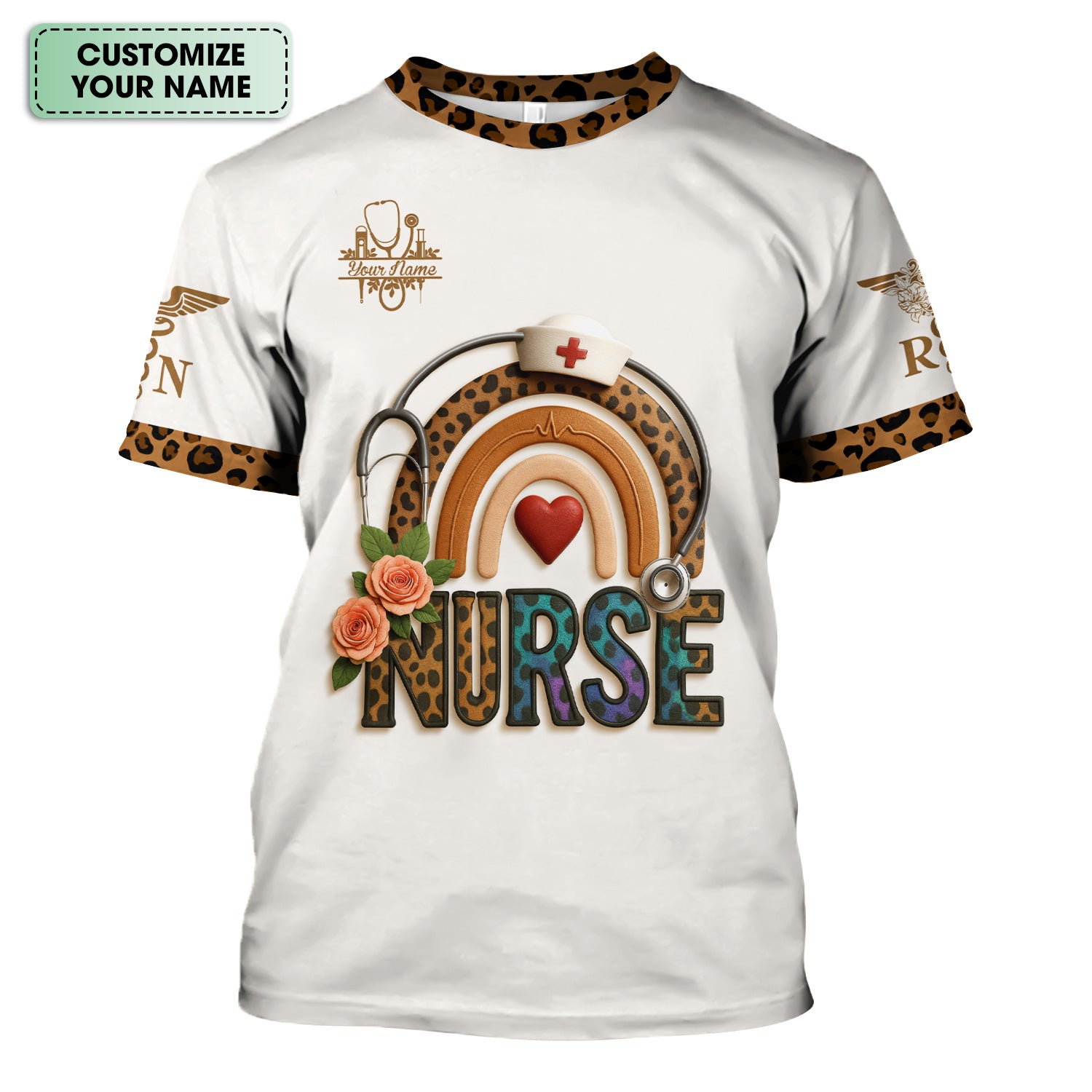 Funny Nurse Scrubs for Women - Leopard RN CNA LPN Uniform Top - Nursing Requirements Design with Custom Name
