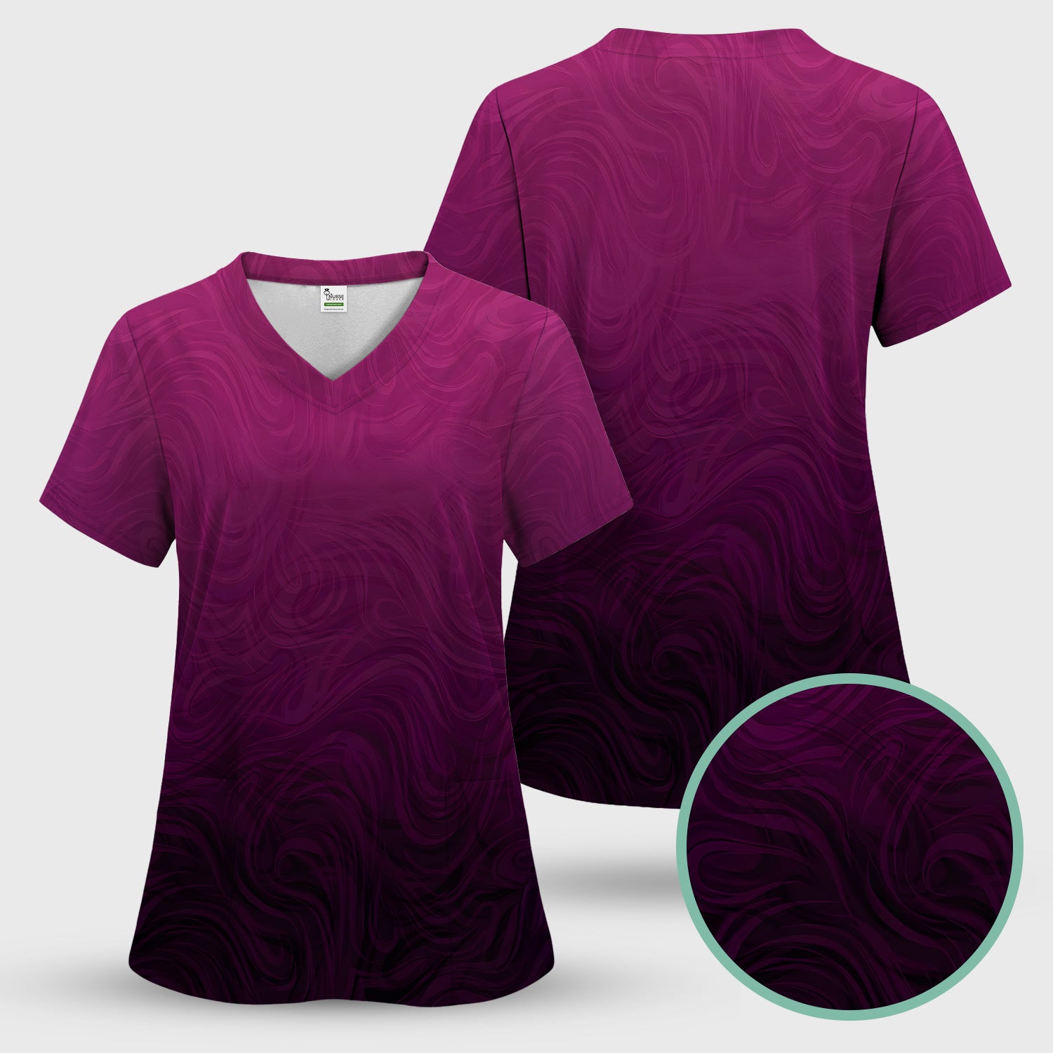 Abstract Swirl Ombre Pattern Scrub Top, Comfortable Scrubs for Nurses