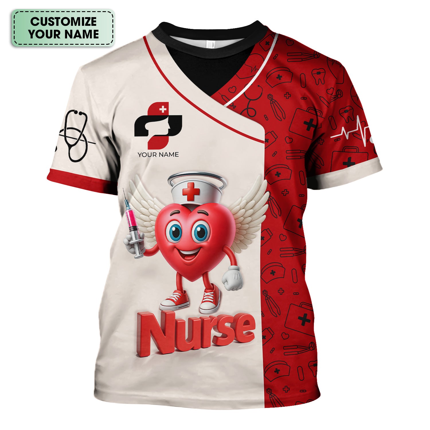 Custom Nurse Scrub Shirt - Winged Heart Holding Syringe Design - Hilarious Gift for Healthcare Workers RN LPN CNA