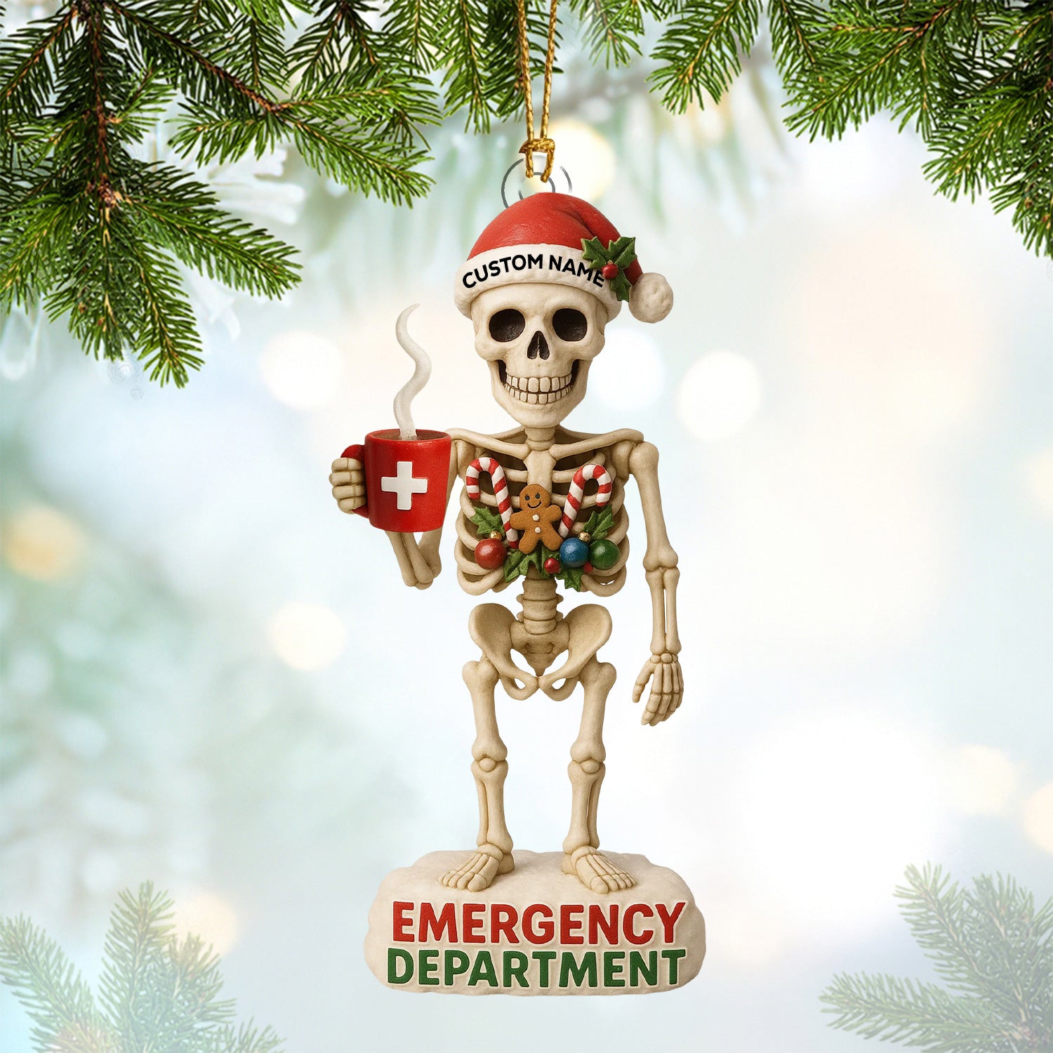 Personalized Skeleton Nurse Christmas Ornament, Custom Name Emergency Department Ornament, Funny Medical Xmas Tree Decor, Gift for ER Nurses & Healthcare Workers