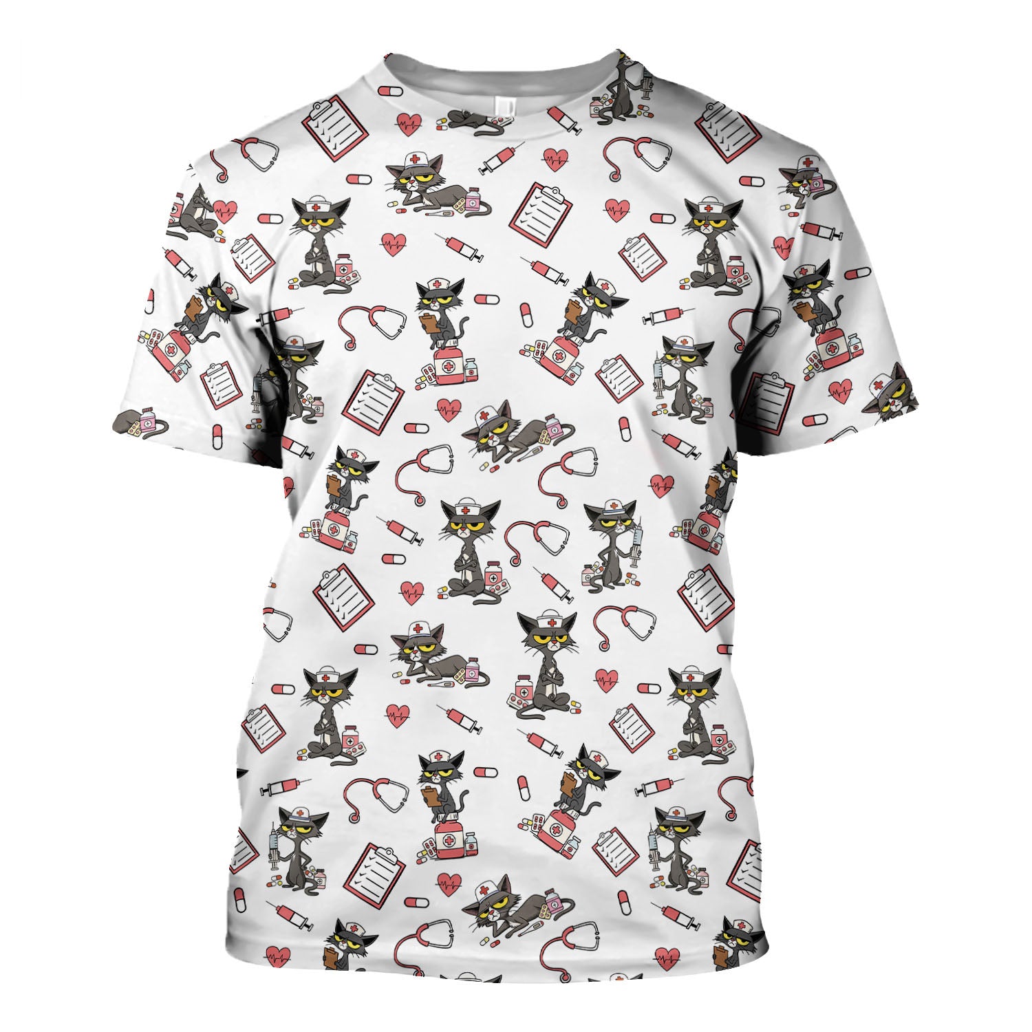 Personalized Funny Nurse Cat Scrub Top for Women - Cute Medical Uniform for RN CNA Vet Tech - Gift for Medical Staff, Healthcare Worker
