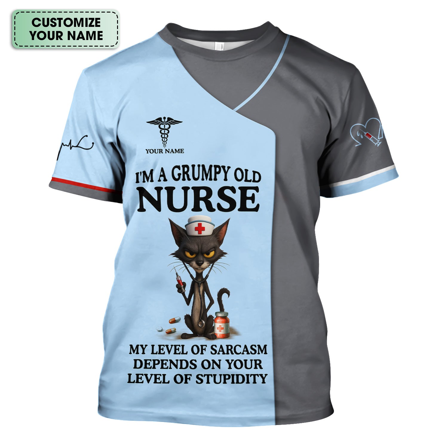 Funny Grumpy Old Nurse Shirt - Sarcastic Black Cat Humor for RN LPN CNA - Custom Name Gift for Nursing Staff Healthcare Workers