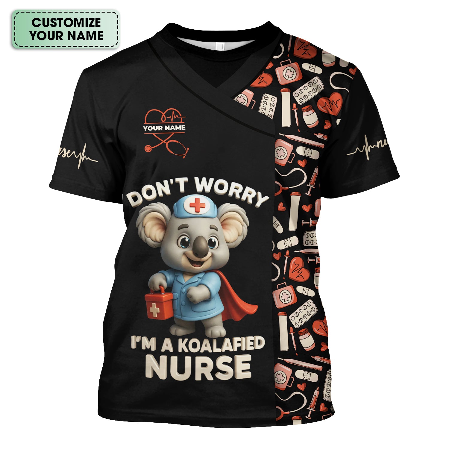 Custom Cute Animal Nurse Shirt - Superhero Koala & Medical Tools Graphic Tee - Gift for RN LPN CNA