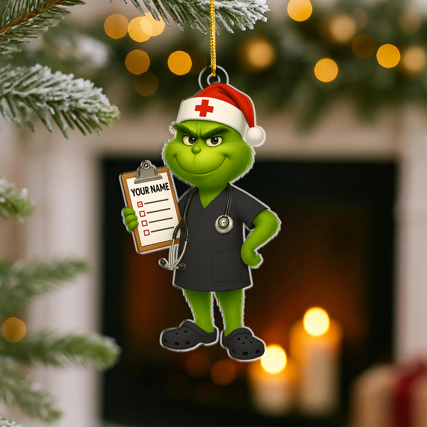 Nurse Ornament Christmas Tree, Custom Name Grinch Nurse Gift, Personalized Medical CNA RN LPN Decor