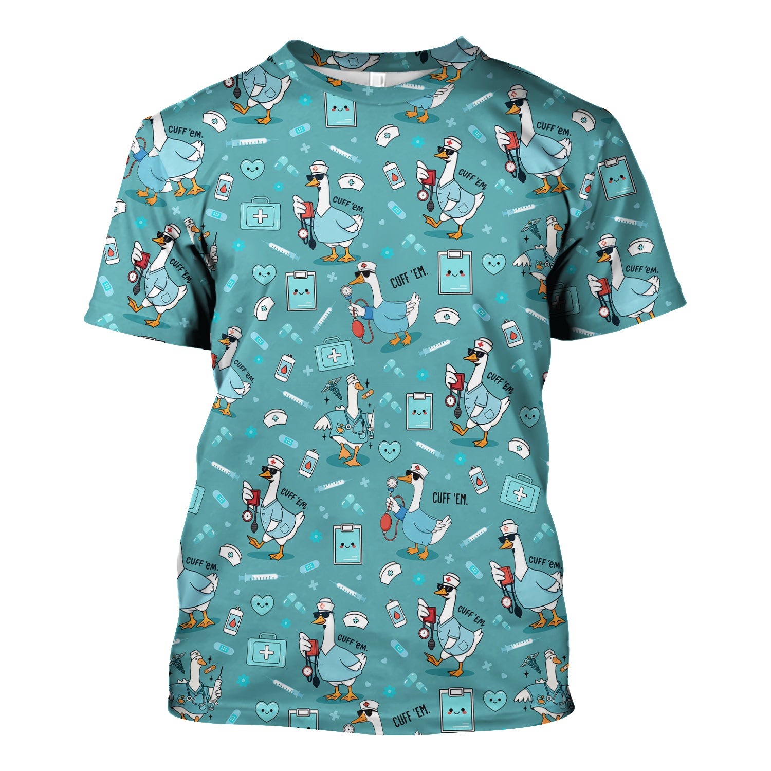 Funny EMT Nurse Shirt - Cuff 'Em Quote & Goose Nurse Pattern Tee - Gift for Paramedics & EMS Professionals
