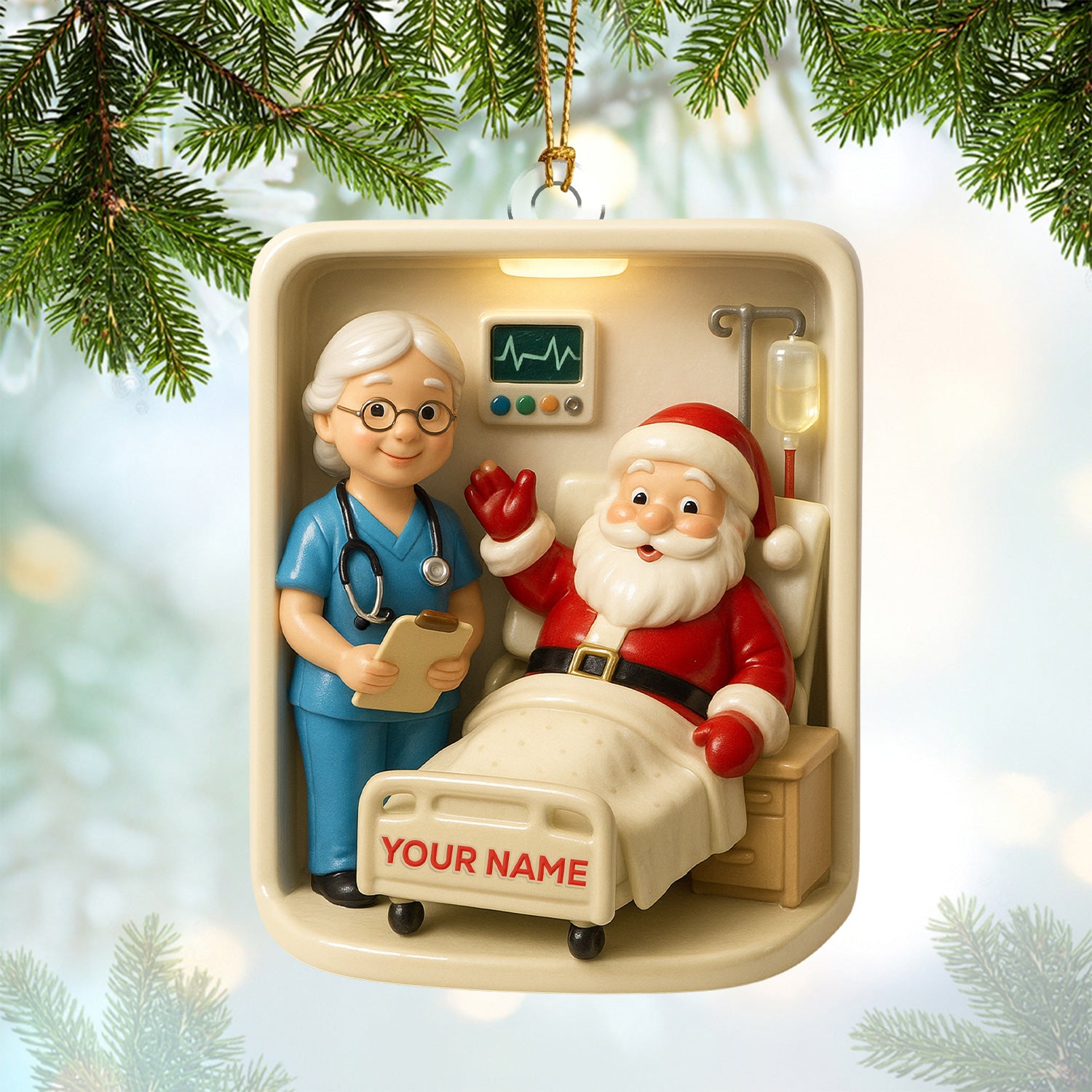Personalized Nurse Christmas Ornament, Custom Name Nursing Santa Hospital Room Decor, Cute Holiday Gift for Nurses