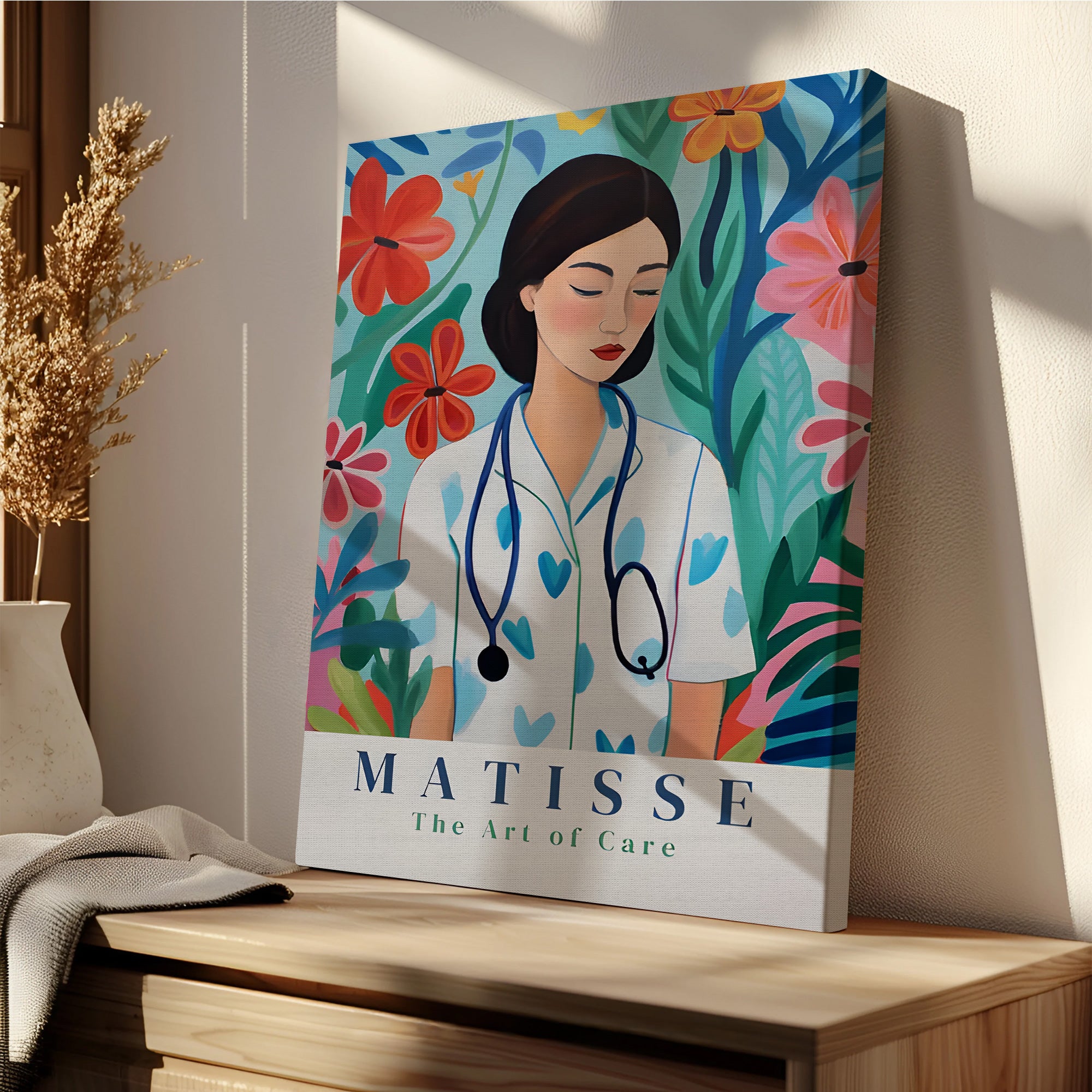 Artistic Nurse Matisse Inspired Canvas, The Art of Care Quote, RN LPN CNA Healthcare Workers Gift