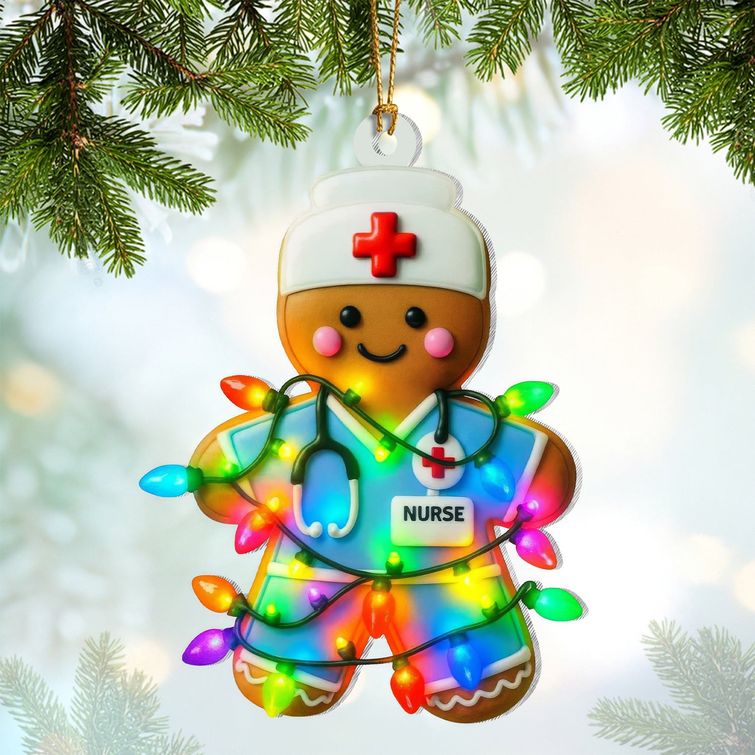 Nurse Gingerbread Christmas Ornament, Cute Holiday Tree Decoration, Healthcare Worker Gift