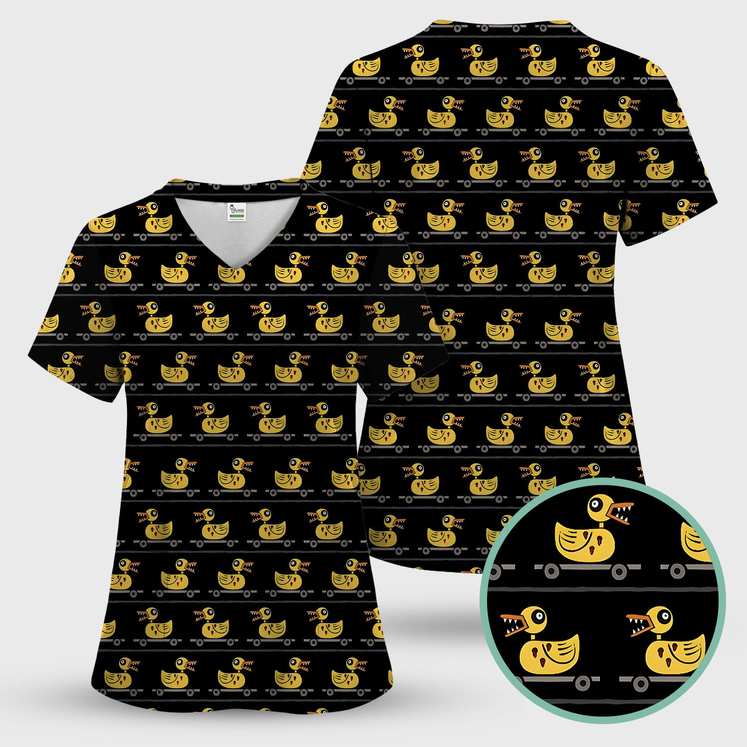 Spooky Rubber Duck Scrub Top, Cute Creepy Halloween Nursing Uniform