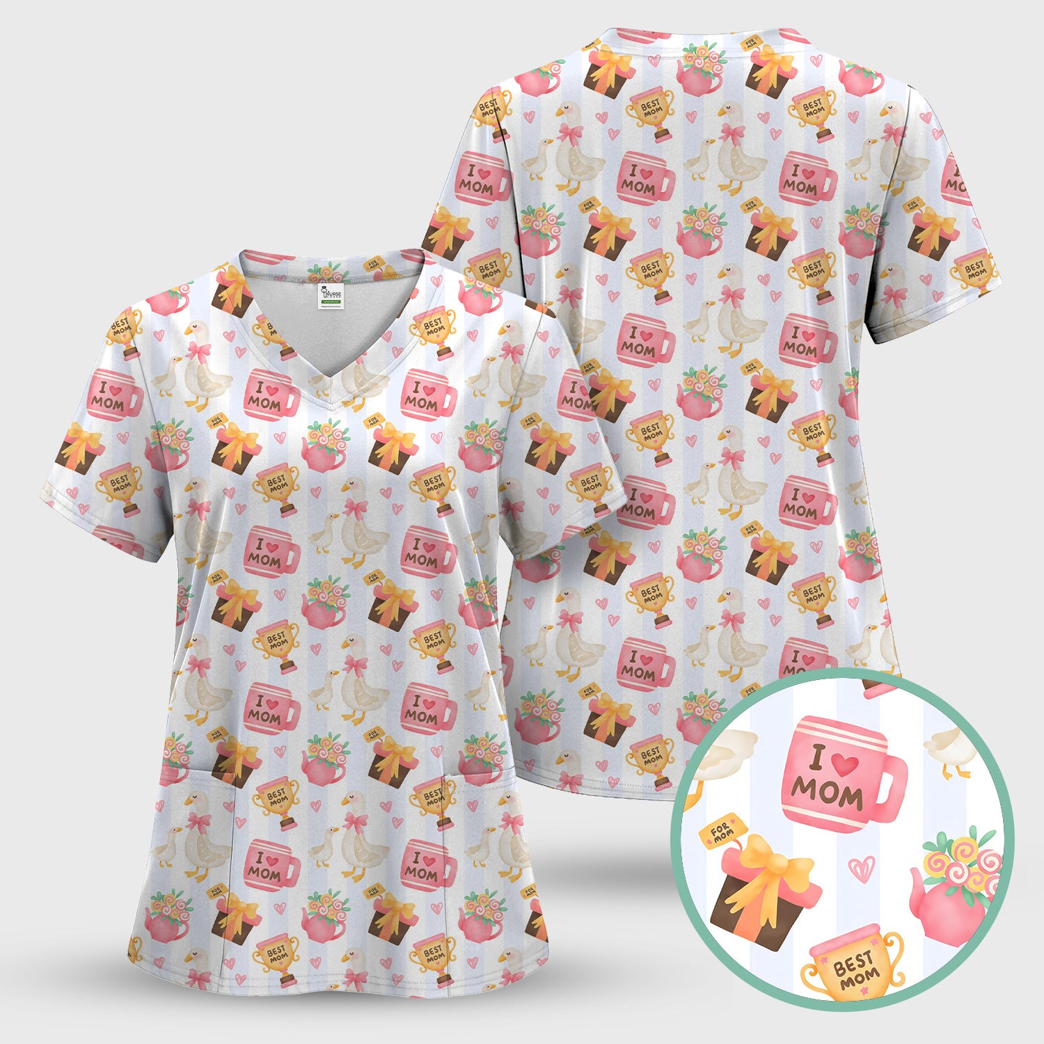 Sweet Nurse Mom Goose Gift Trophy Pattern Scrub Top, Comfortable Scrubs for Nurses