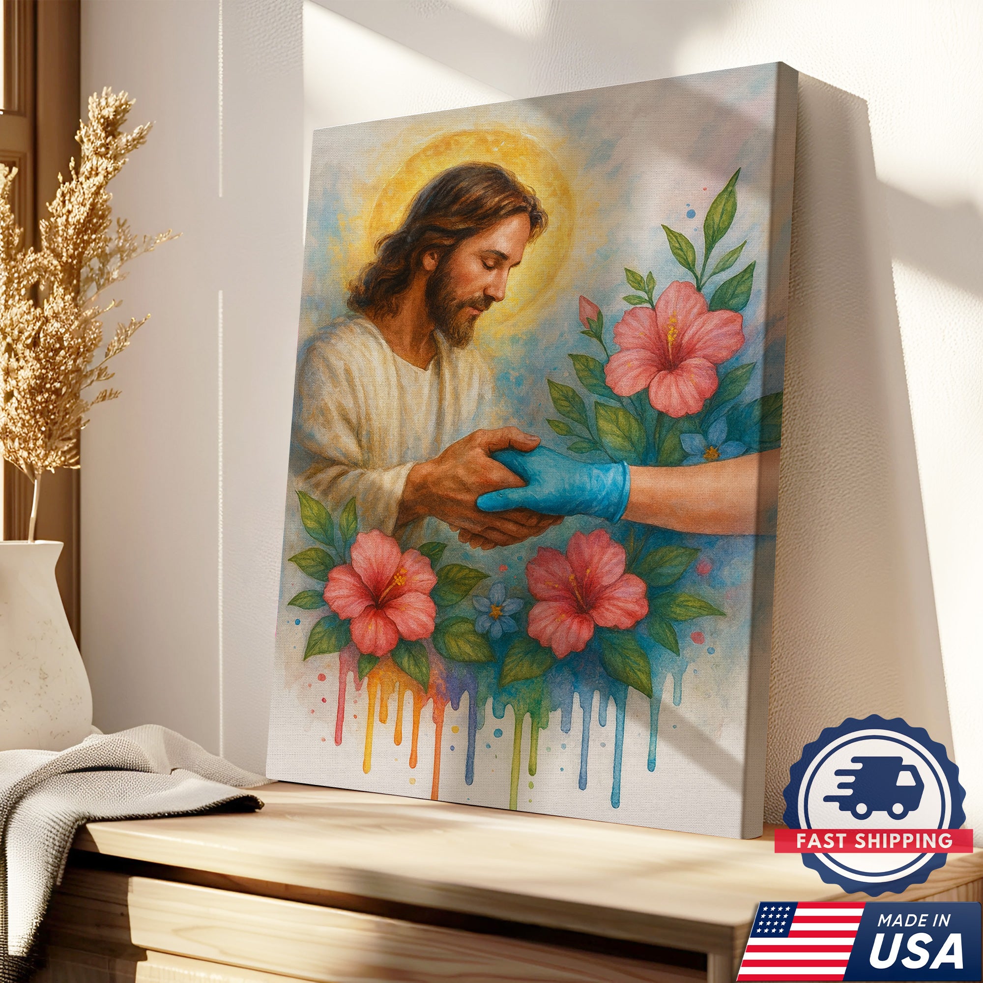 Christian Nurse Canvas, Religious Healthcare Wall Decor, Healing Hand of God, RN LPN CNA Gift