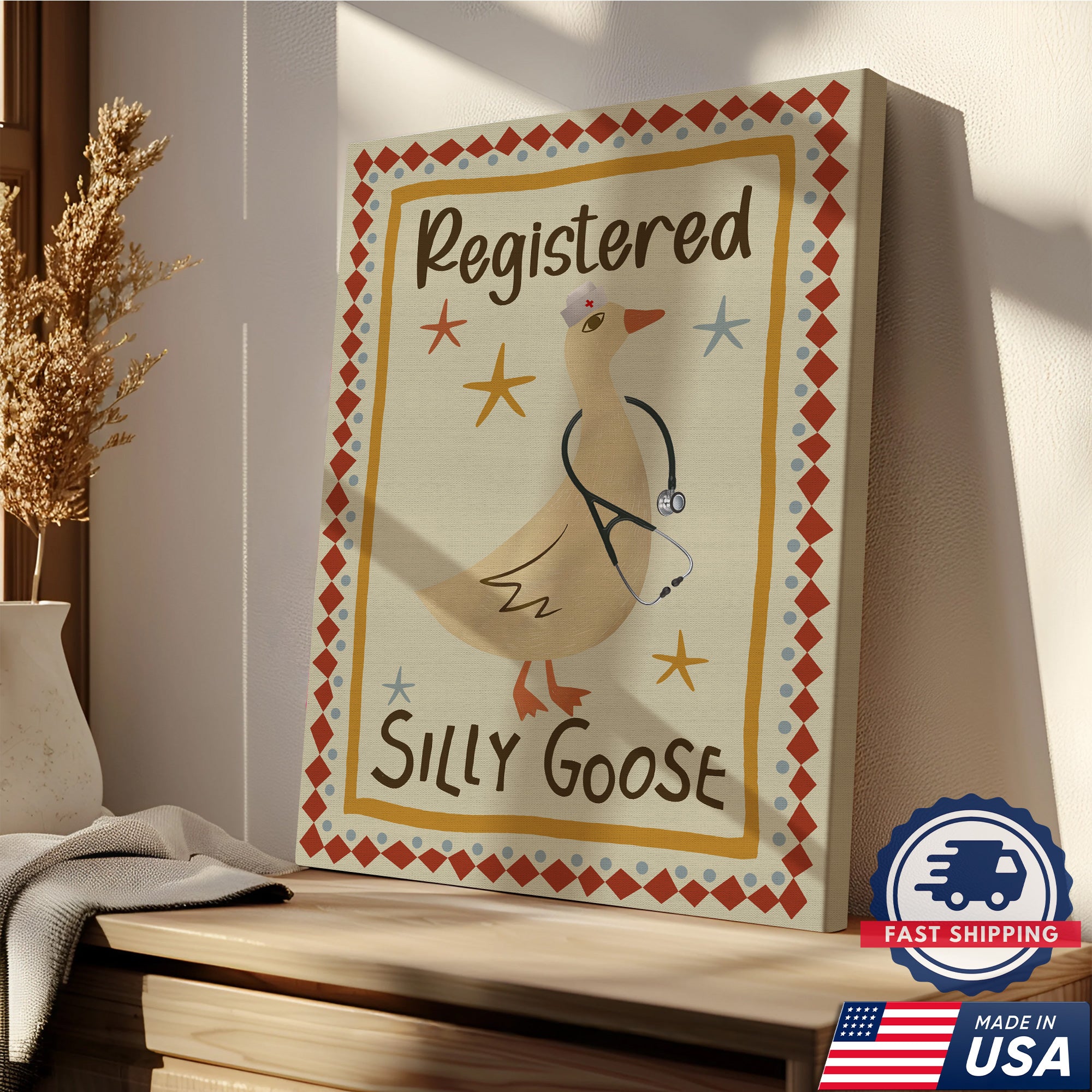 Registered Silly Goose Nurse Canvas, Humorous Gift for RN LPN CNA Doctors Medical Staff